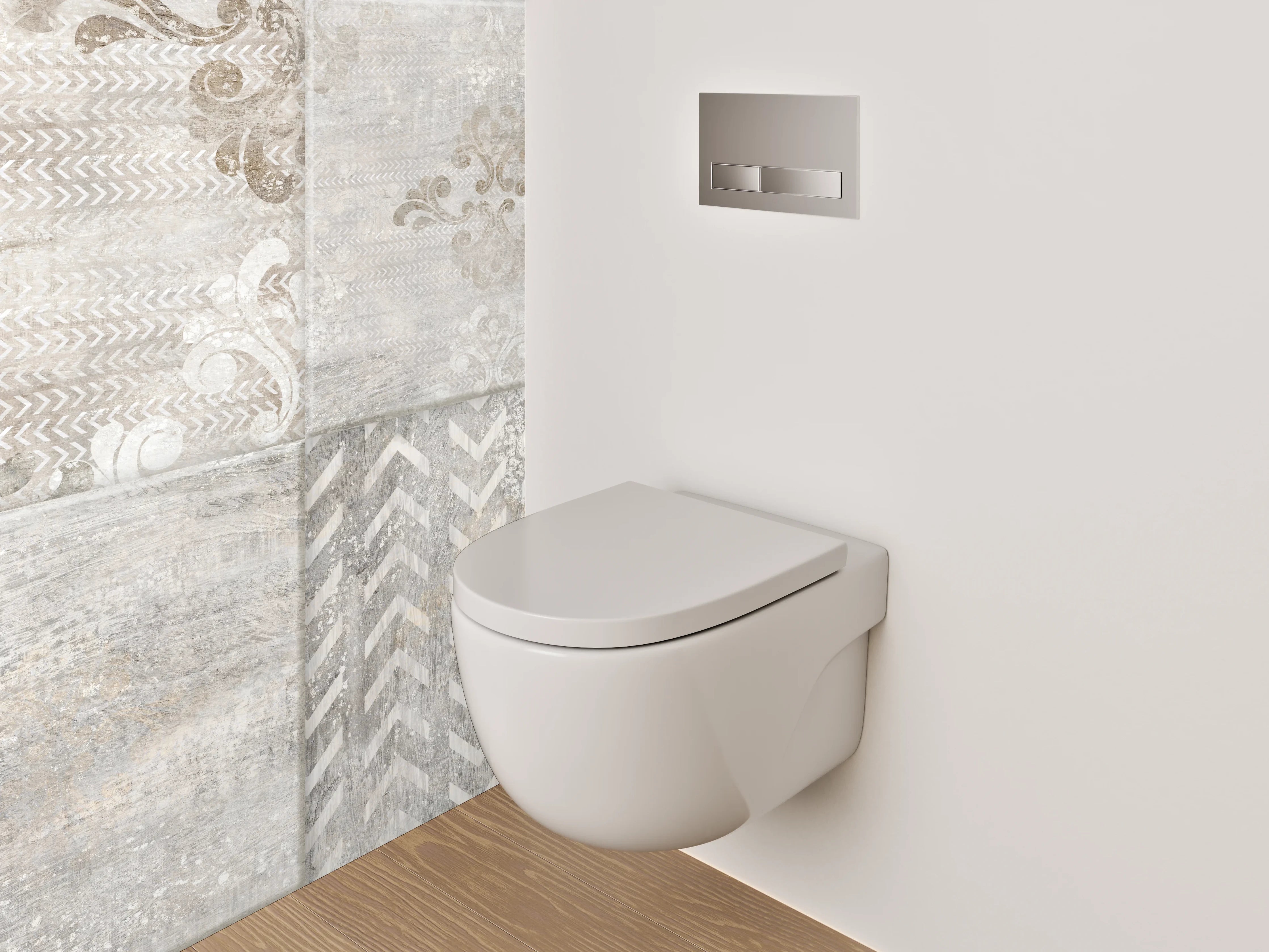 WC-Rückwand - Vintage Fliesen Grau-Weiß Dekor