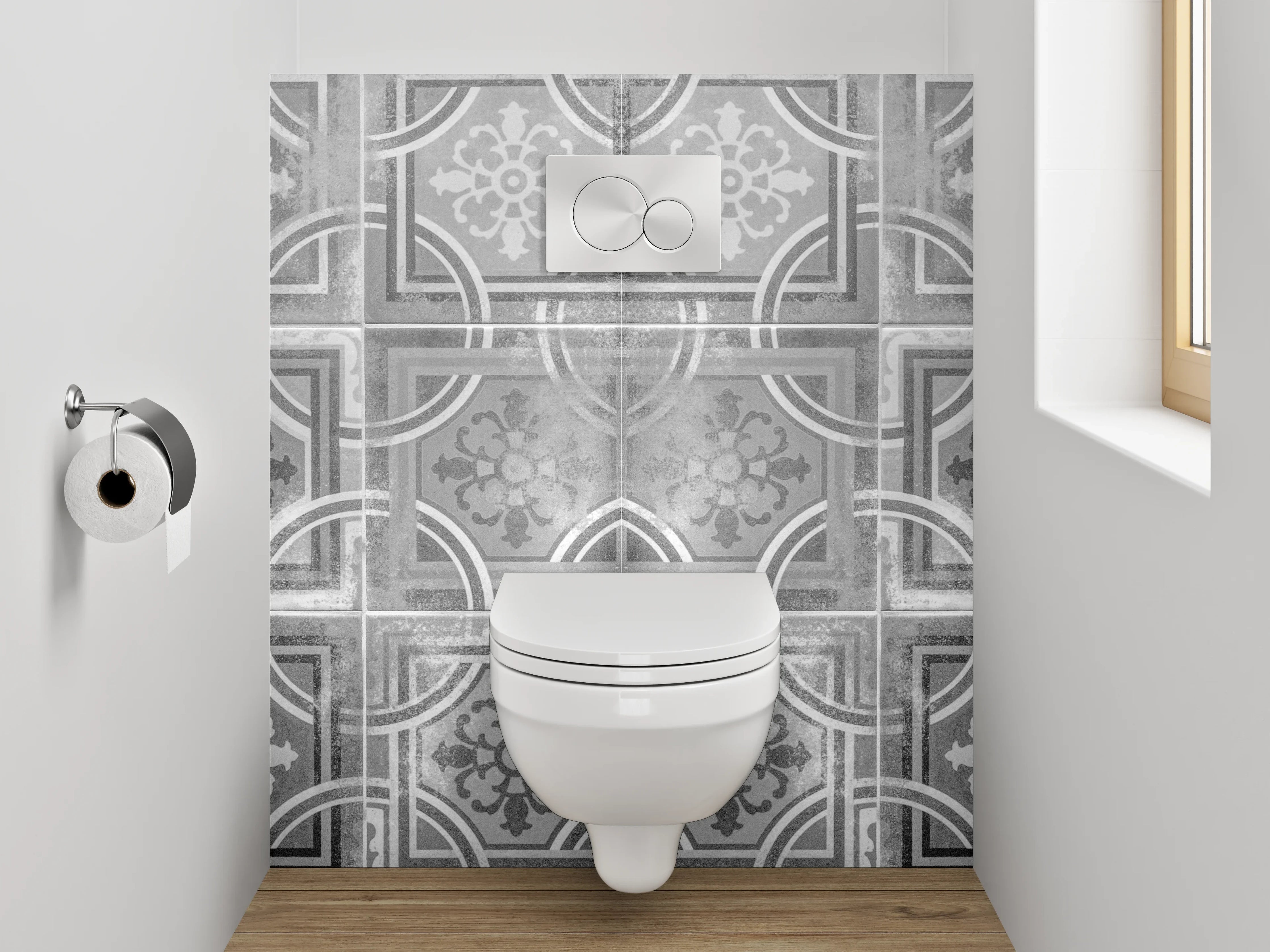 WC-Rückwand - Vintage Fliesen Mosaik Grau Weiß