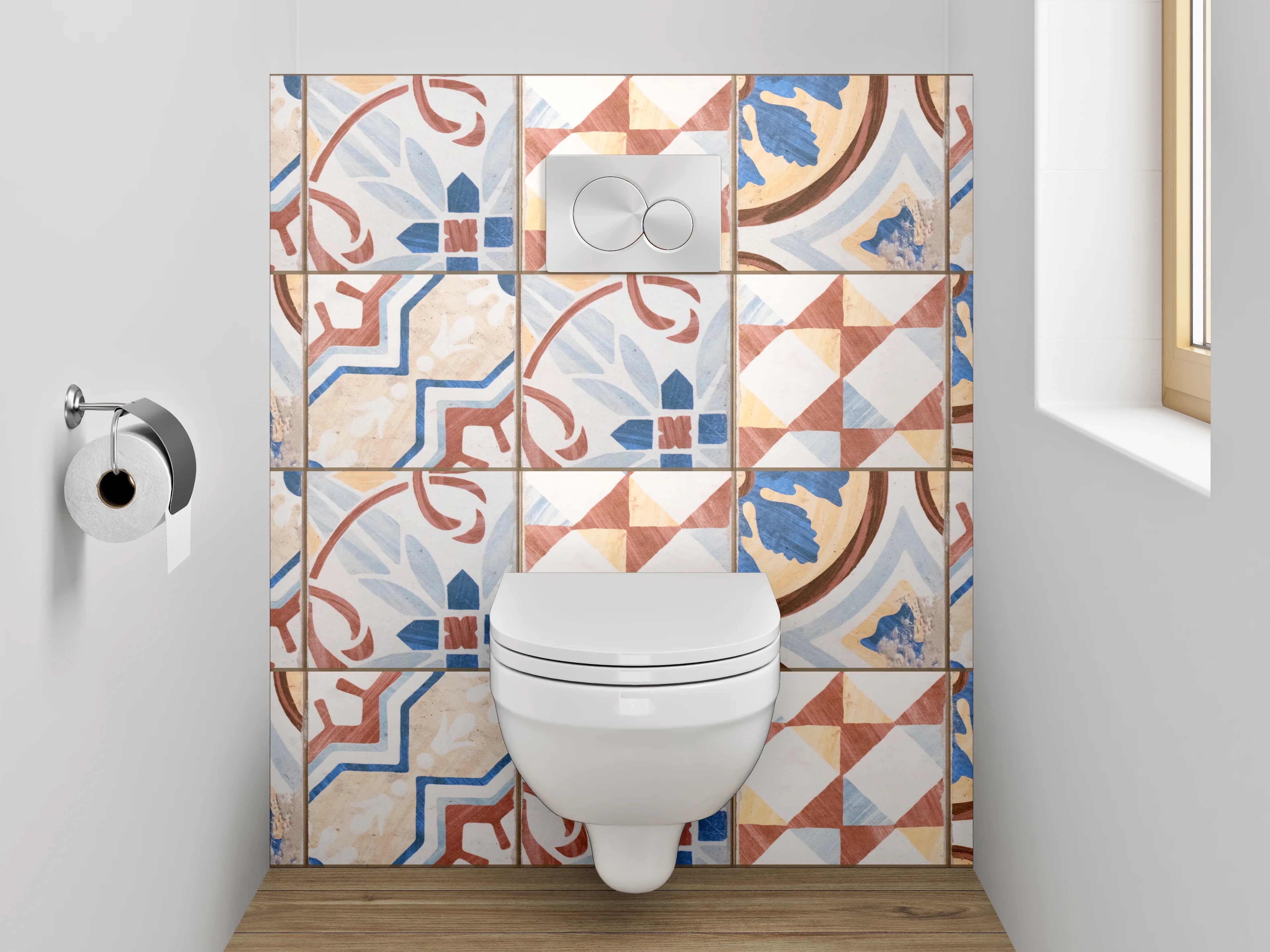 WC-Rückwand - Vintage Fliesen Muster Retro Design