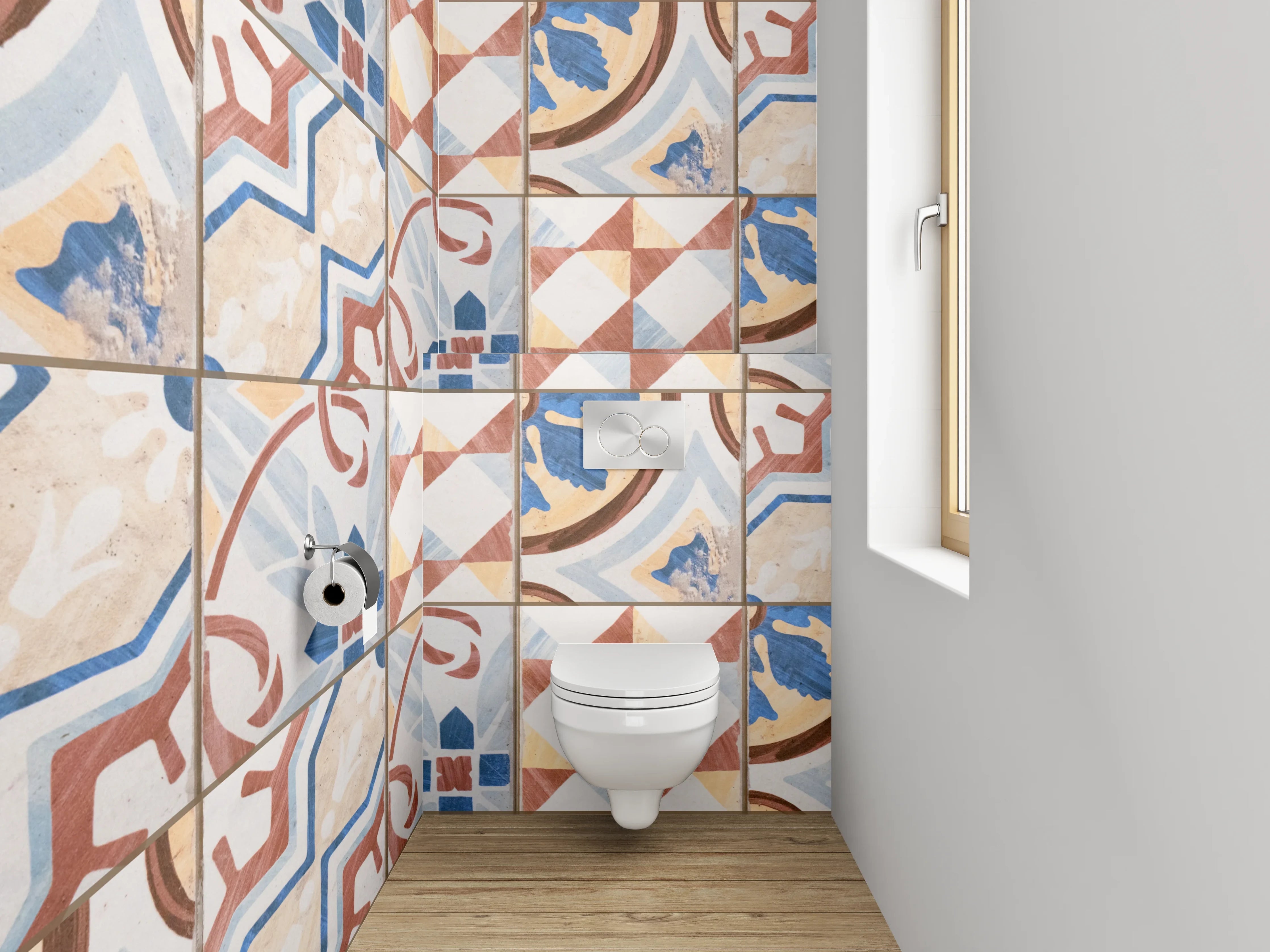 WC-Rückwand - Vintage Fliesen Muster Retro Design