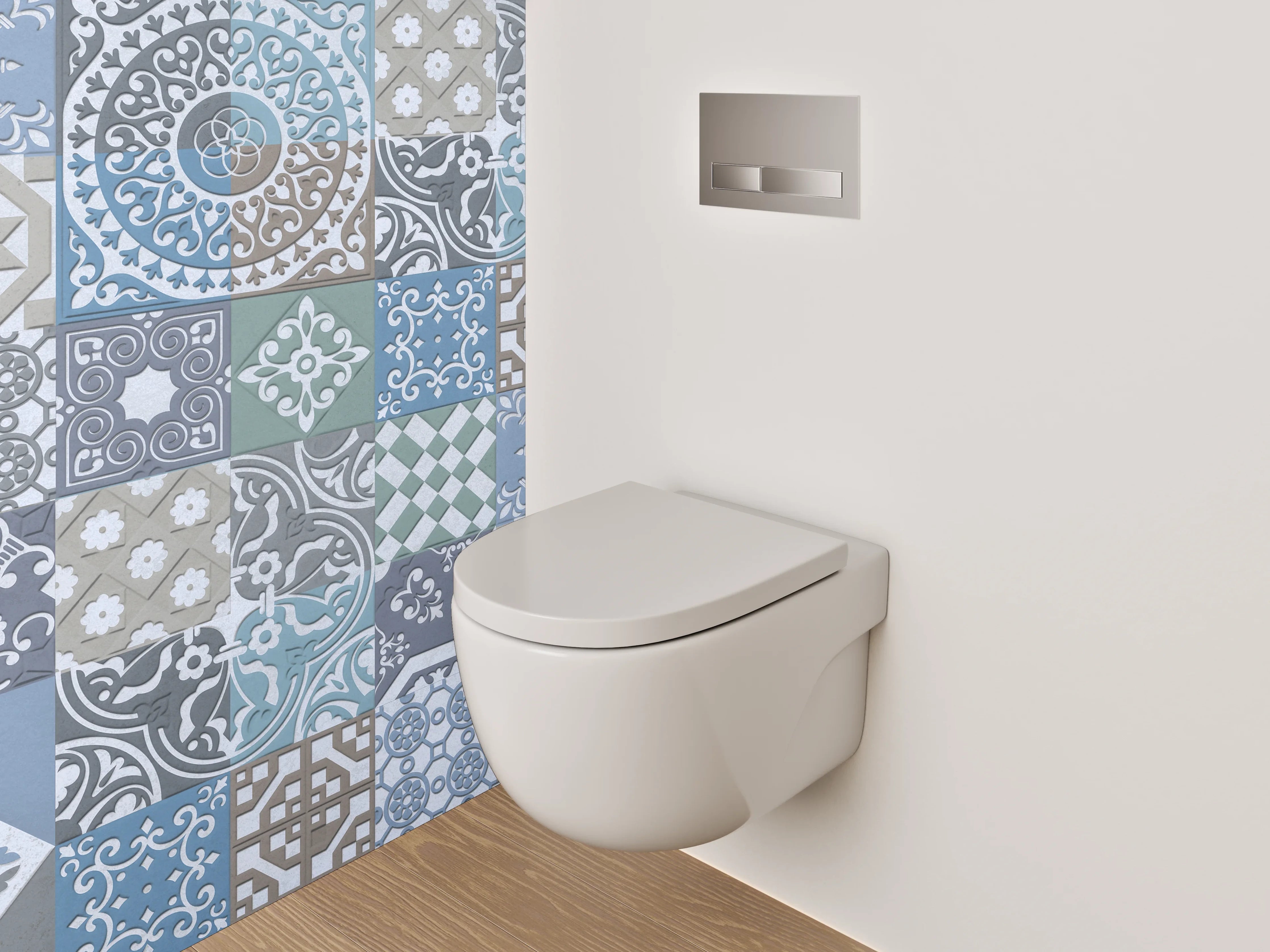 WC-Rückwand - Vintage Fliesen Patchwork Muster Blau