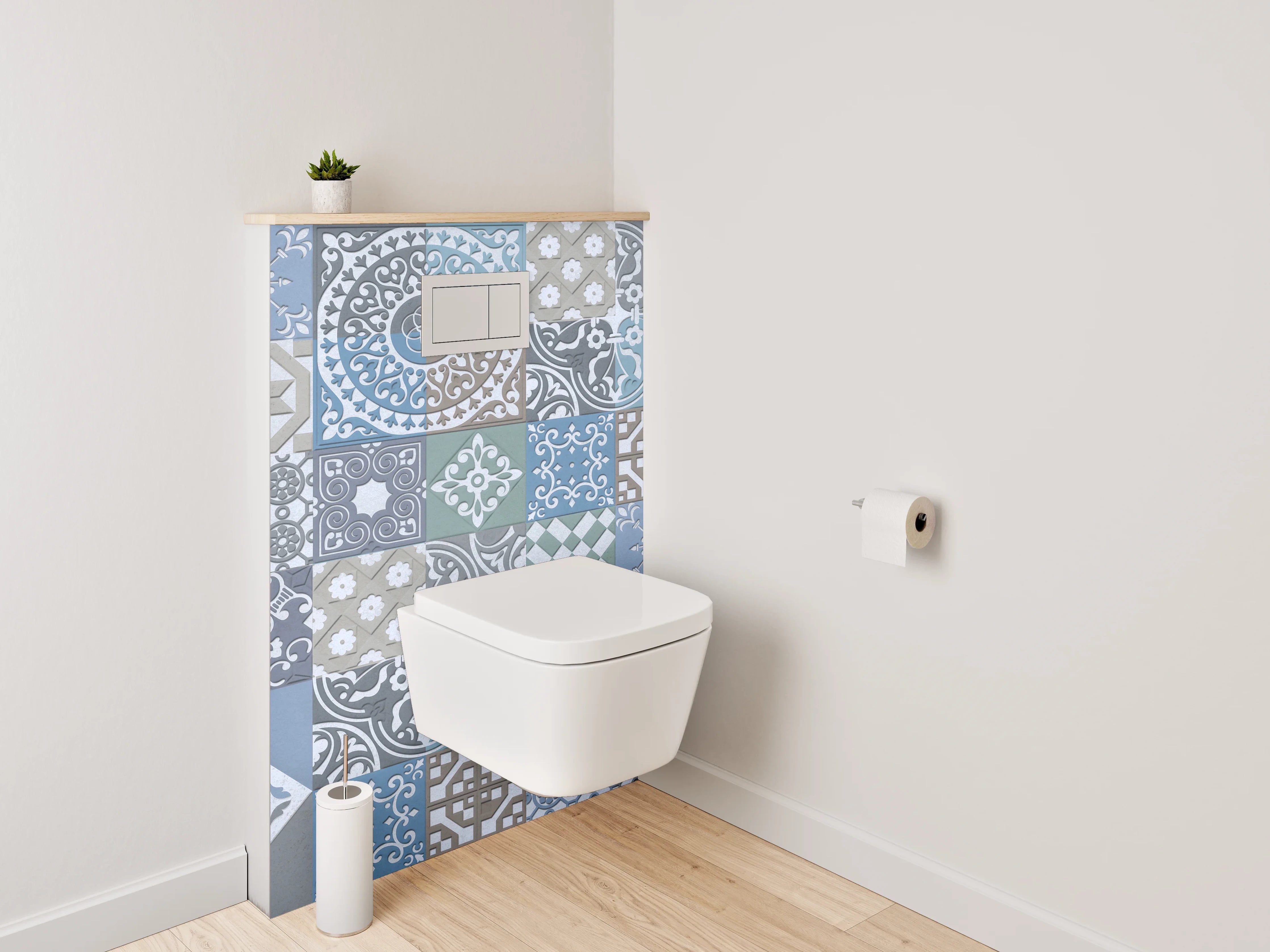 WC-Rückwand - Vintage Fliesen Patchwork Muster Blau