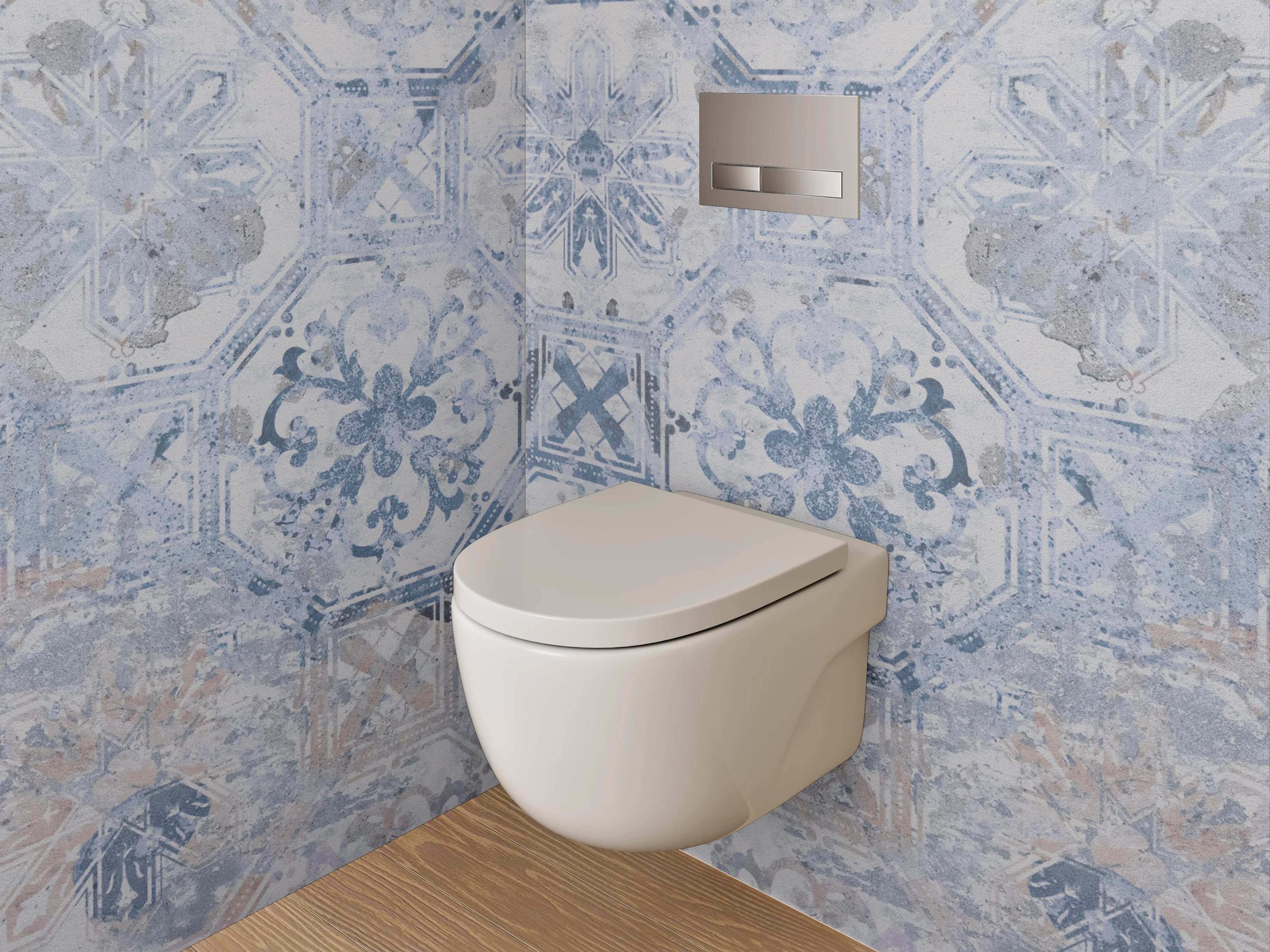 WC-Rückwand - Vintage Fliesenmuster Blau-Grau