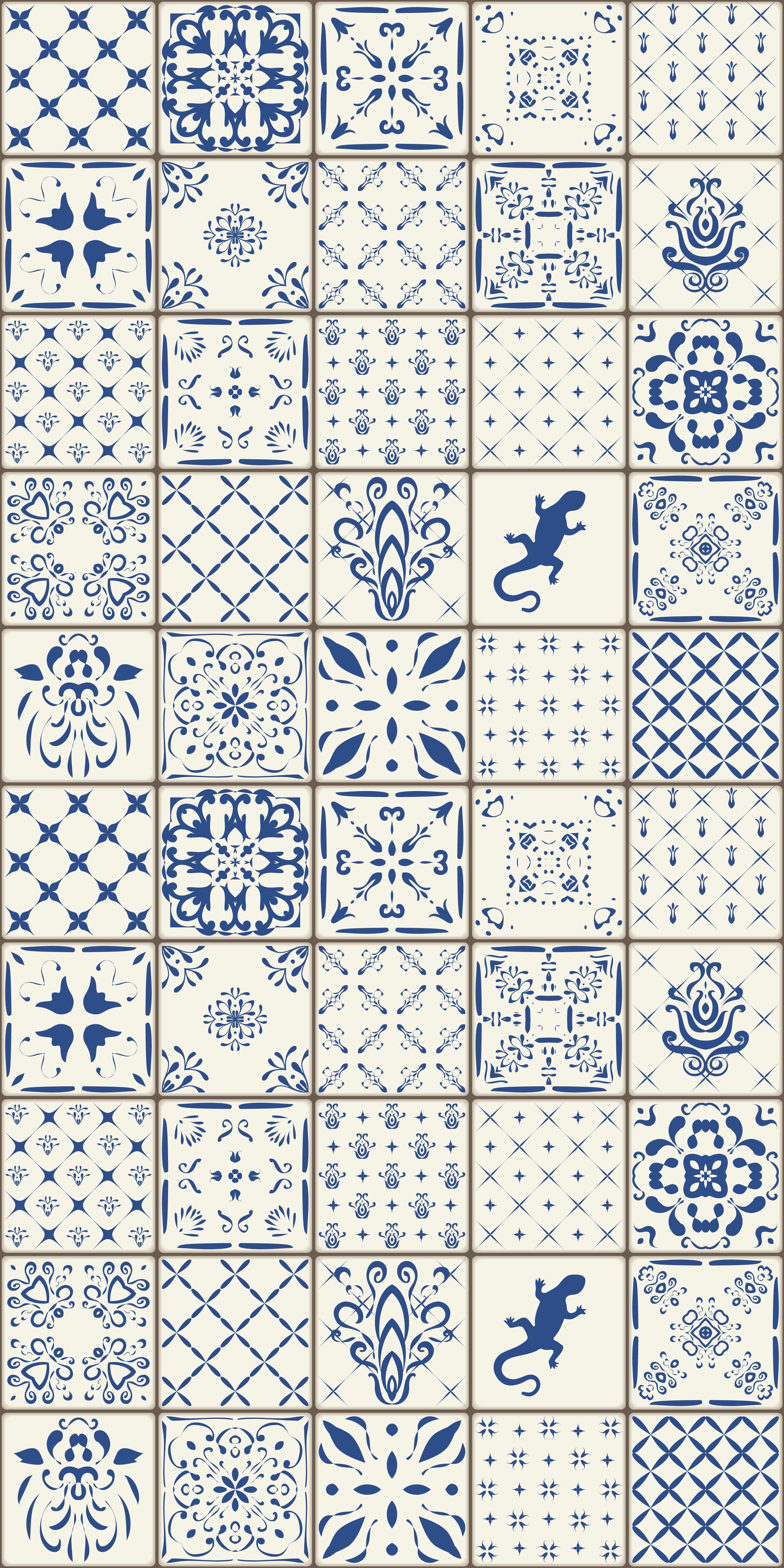 WC-Rückwand-Vintage Fliesenmuster Blau Weiß