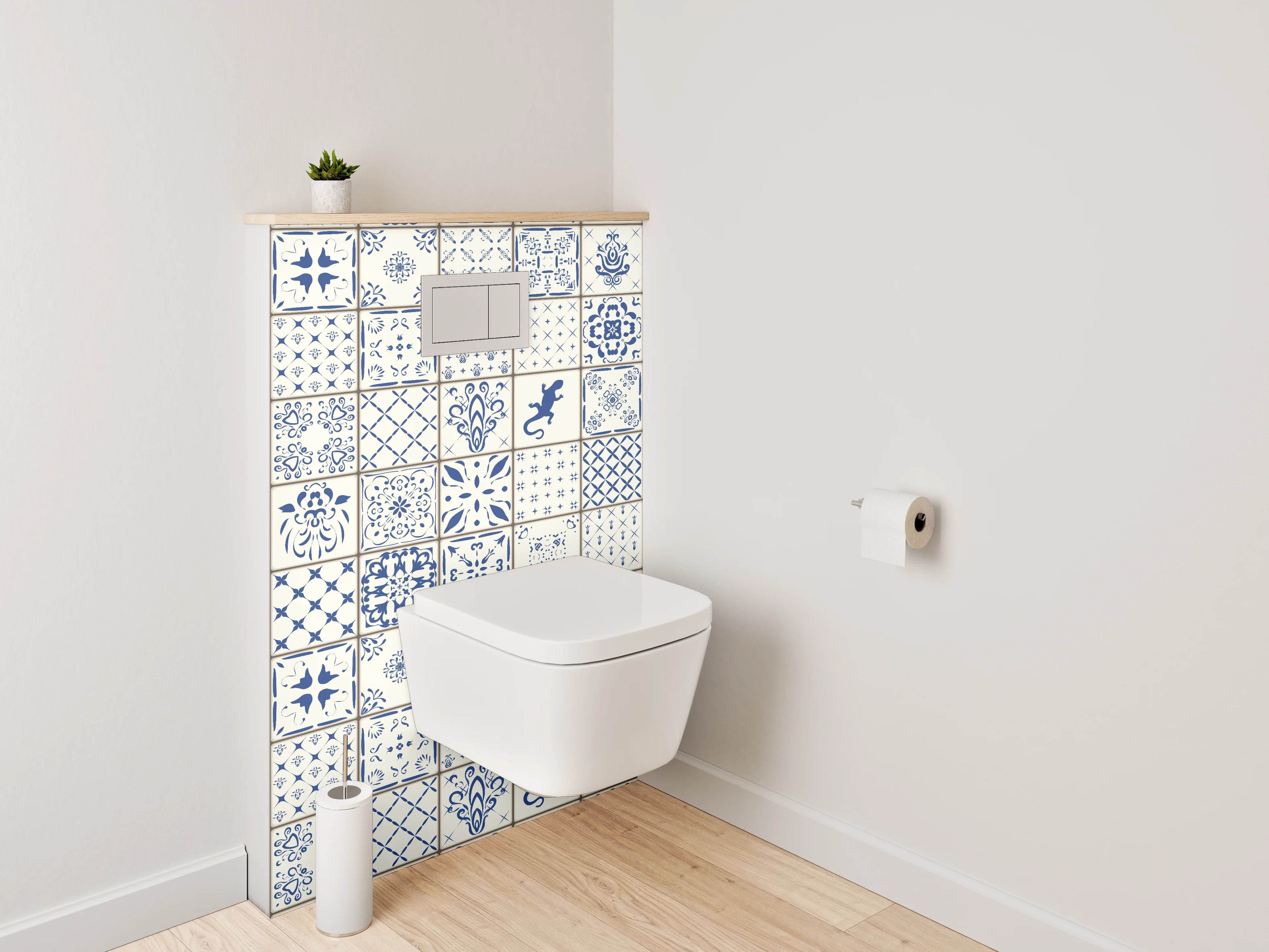 WC-Rückwand - Vintage Fliesenmuster Blau Weiß