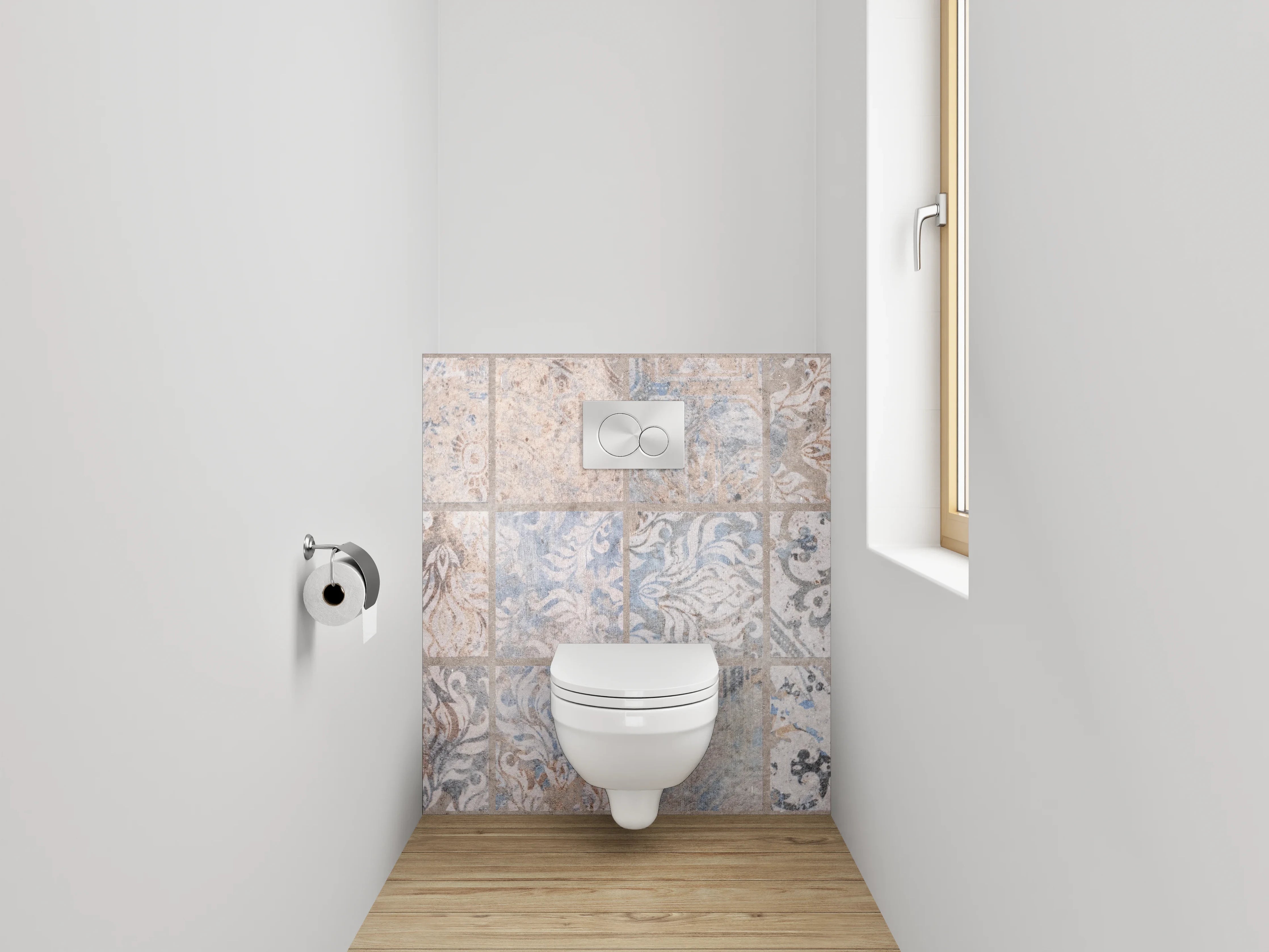 WC-Rückwand - Vintage Fliesenmuster Braun Blau