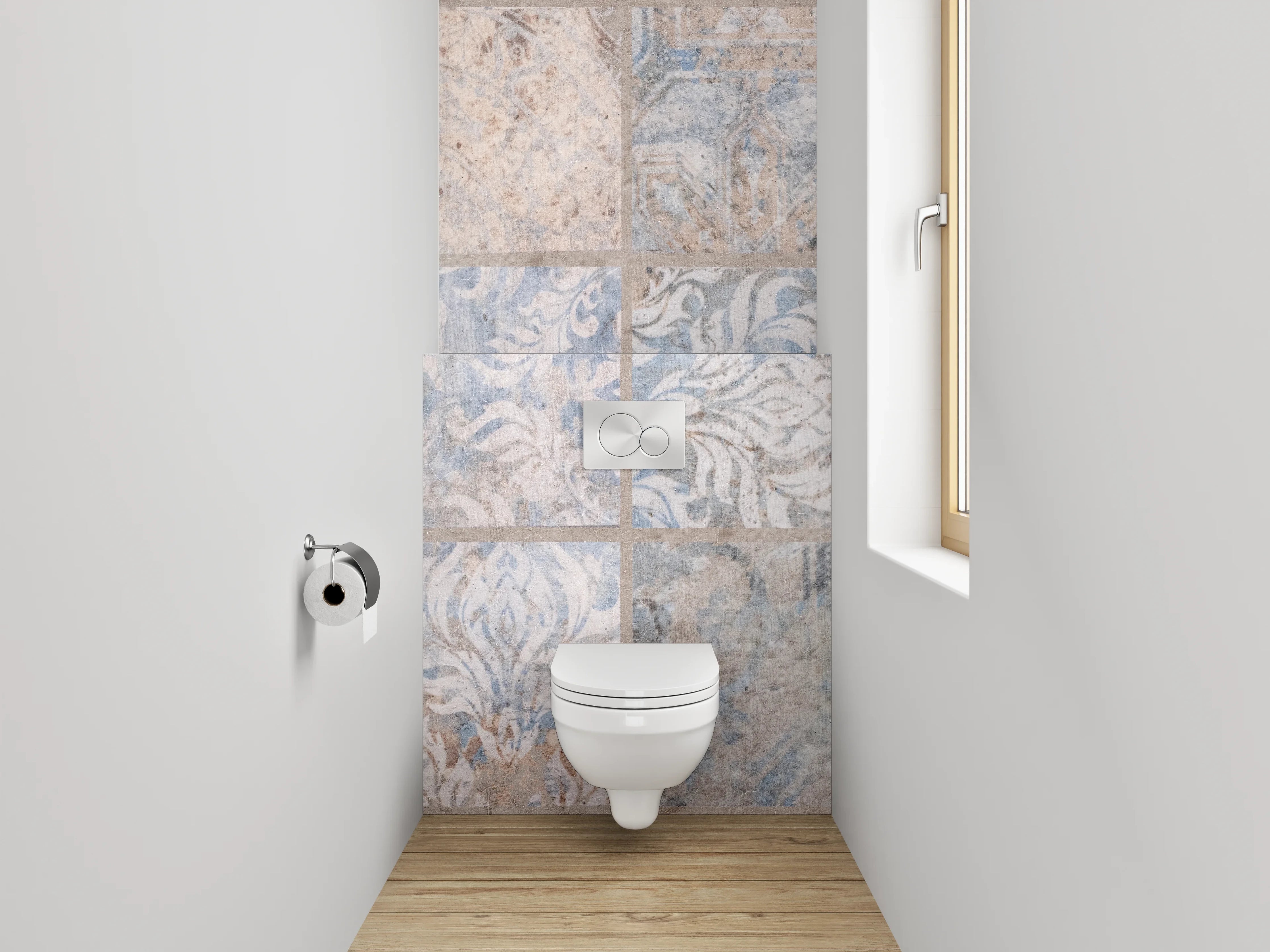 WC-Rückwand - Vintage Fliesenmuster Braun Blau