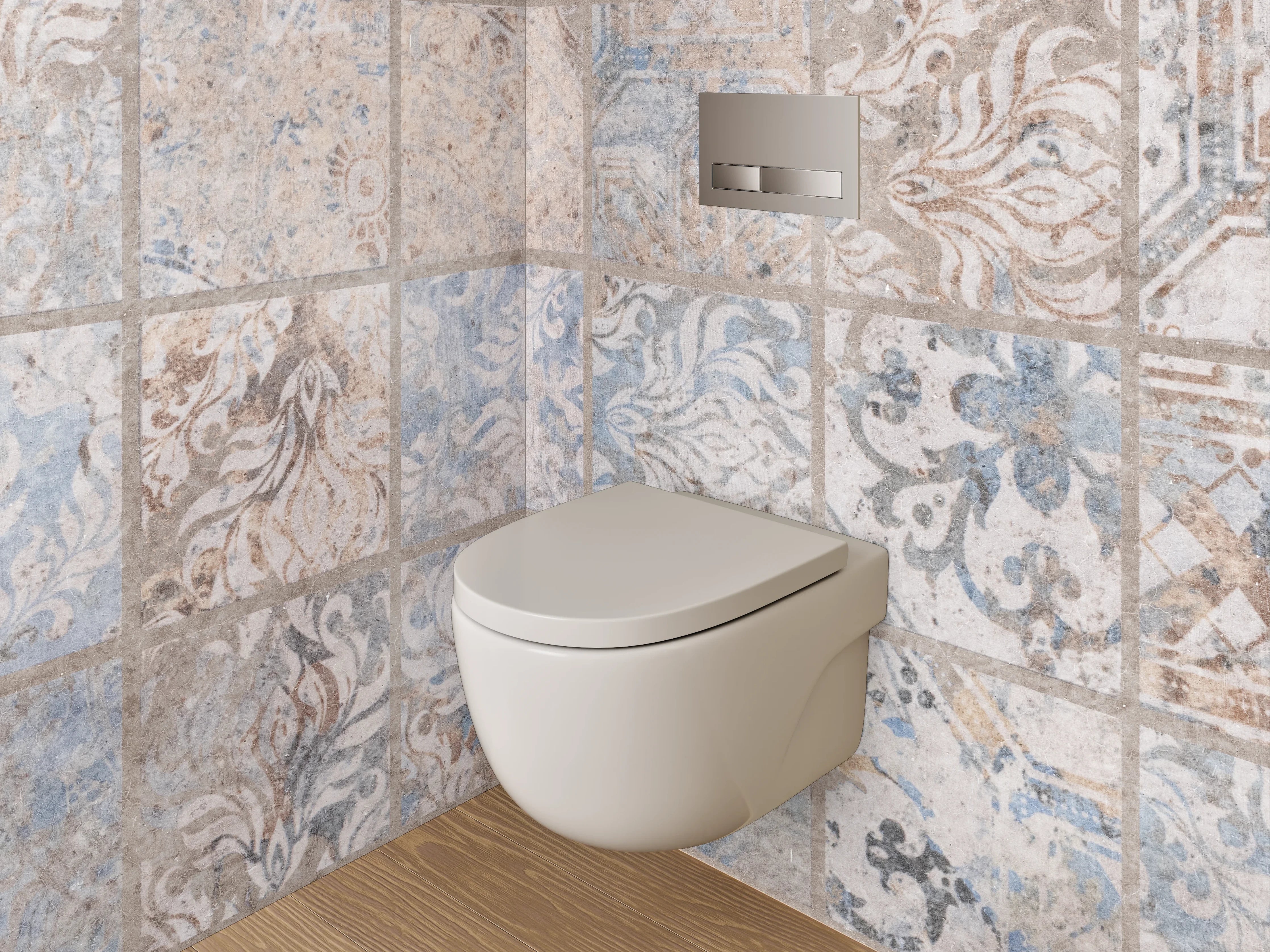 WC-Rückwand - Vintage Fliesenmuster Braun Blau