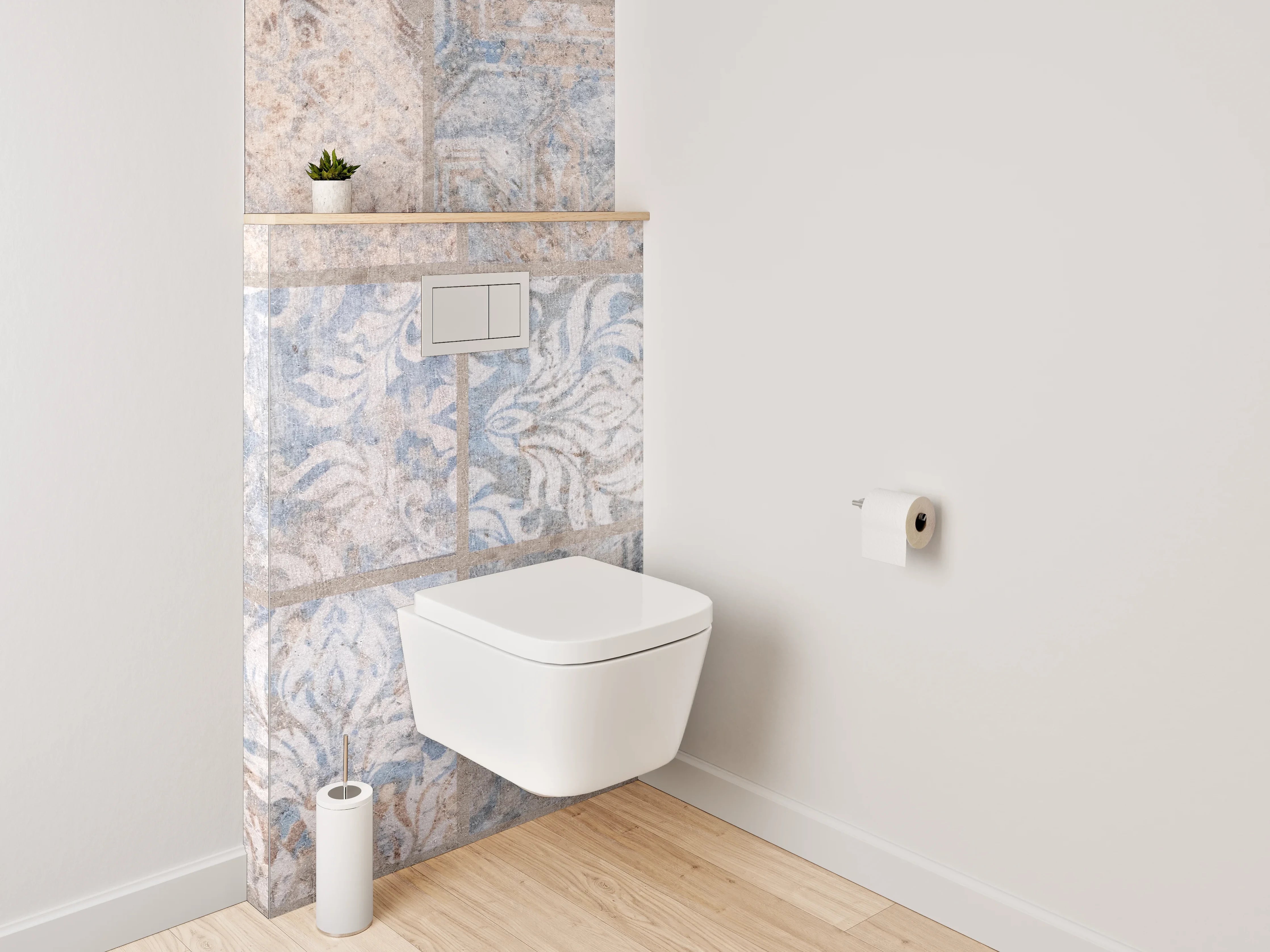 WC-Rückwand - Vintage Fliesenmuster Braun Blau