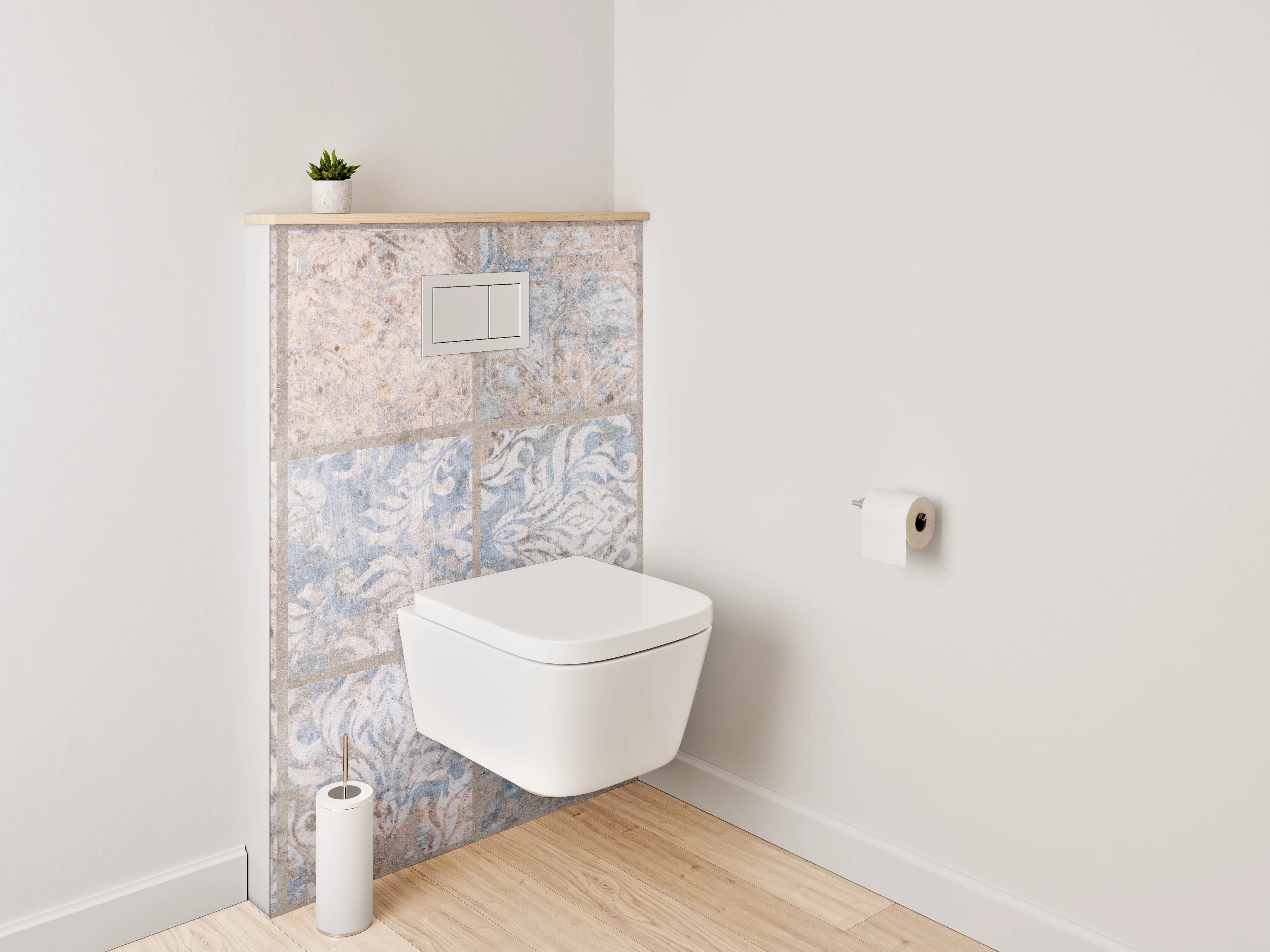 WC-Rückwand - Vintage Fliesenmuster Braun Blau