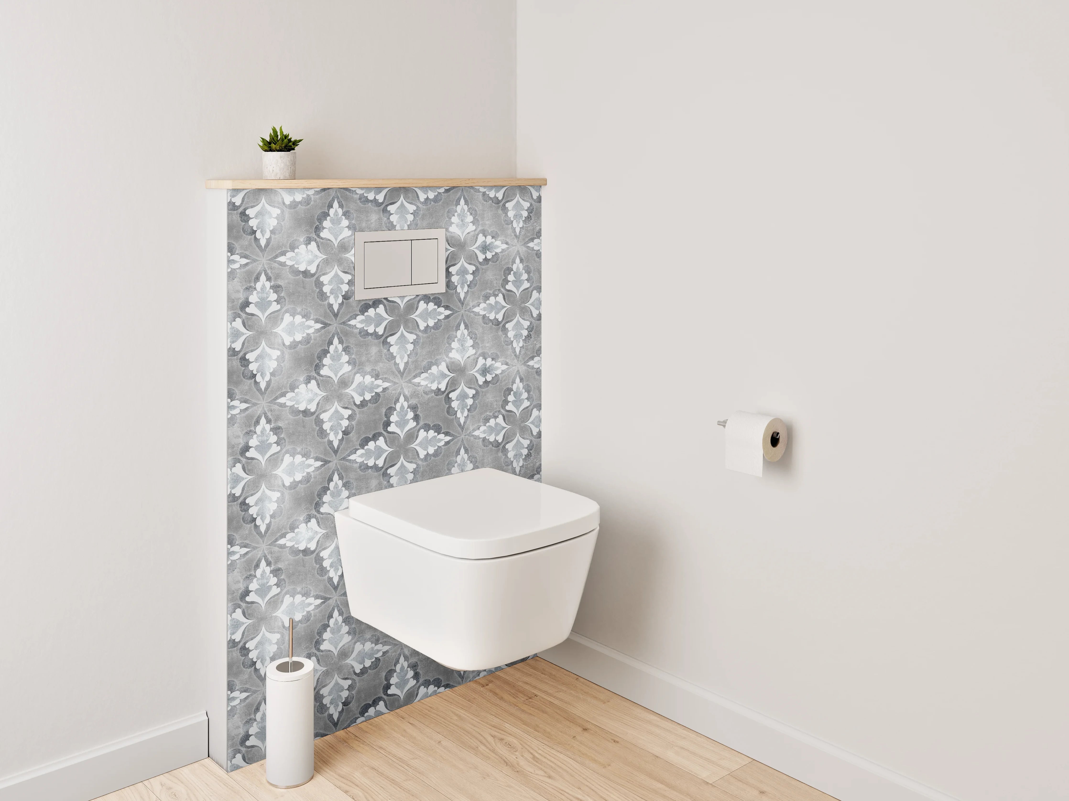 WC-Rückwand - Vintage Fliesenmuster Grau Weiß