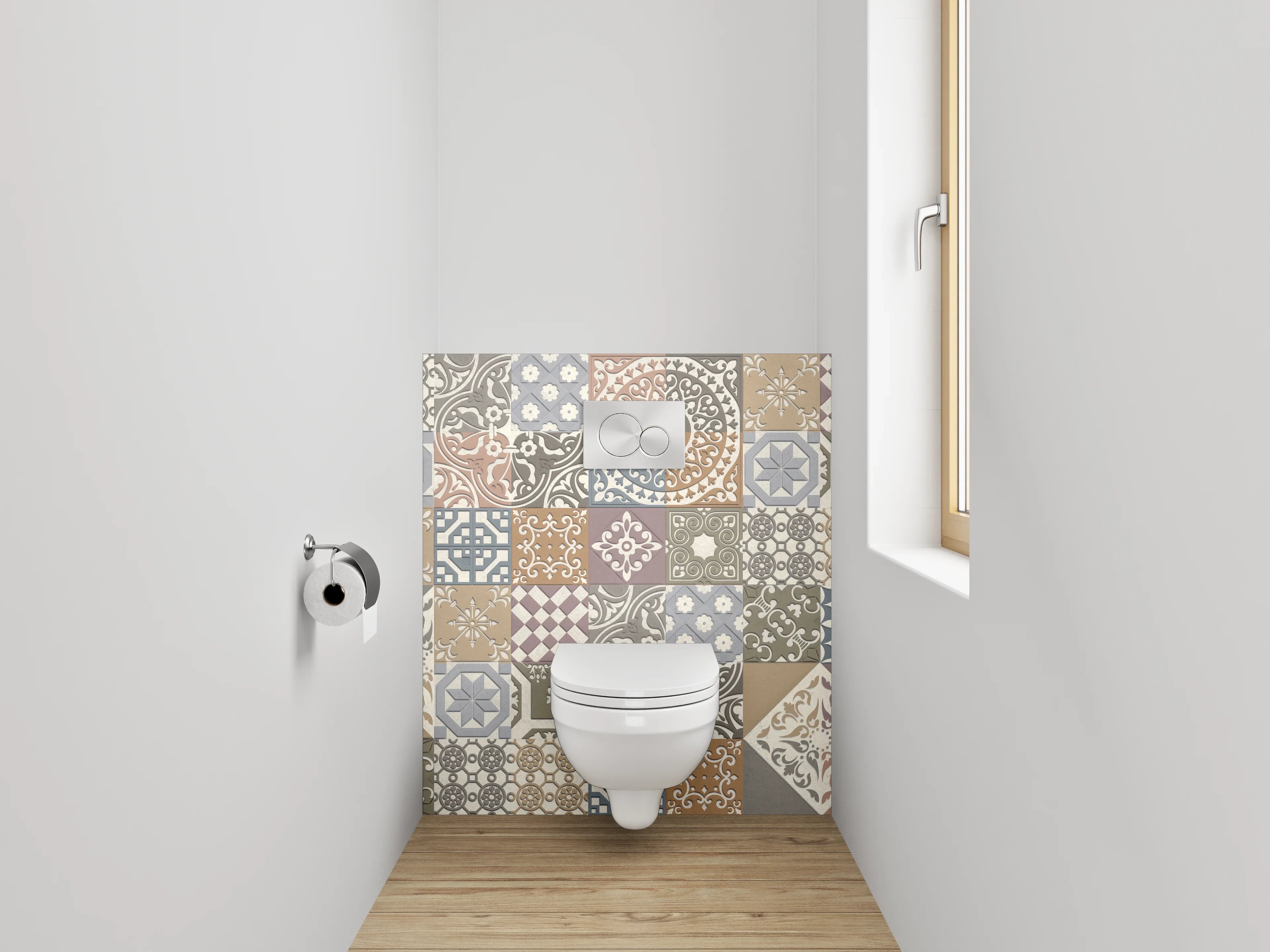 WC-Rückwand - Vintage Fliesenmuster Mosaik Patchwork