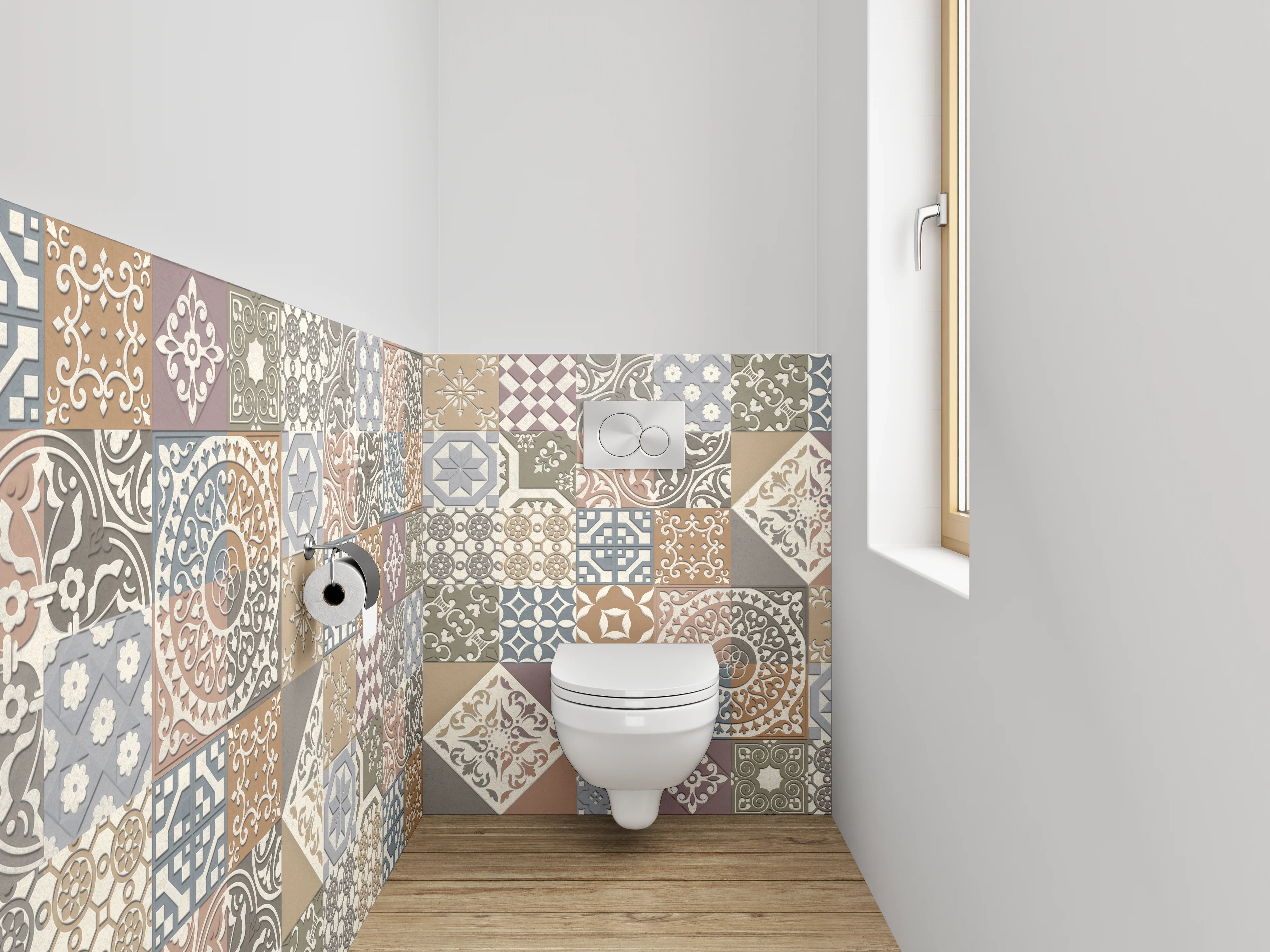 WC-Rückwand - Vintage Fliesenmuster Mosaik Patchwork