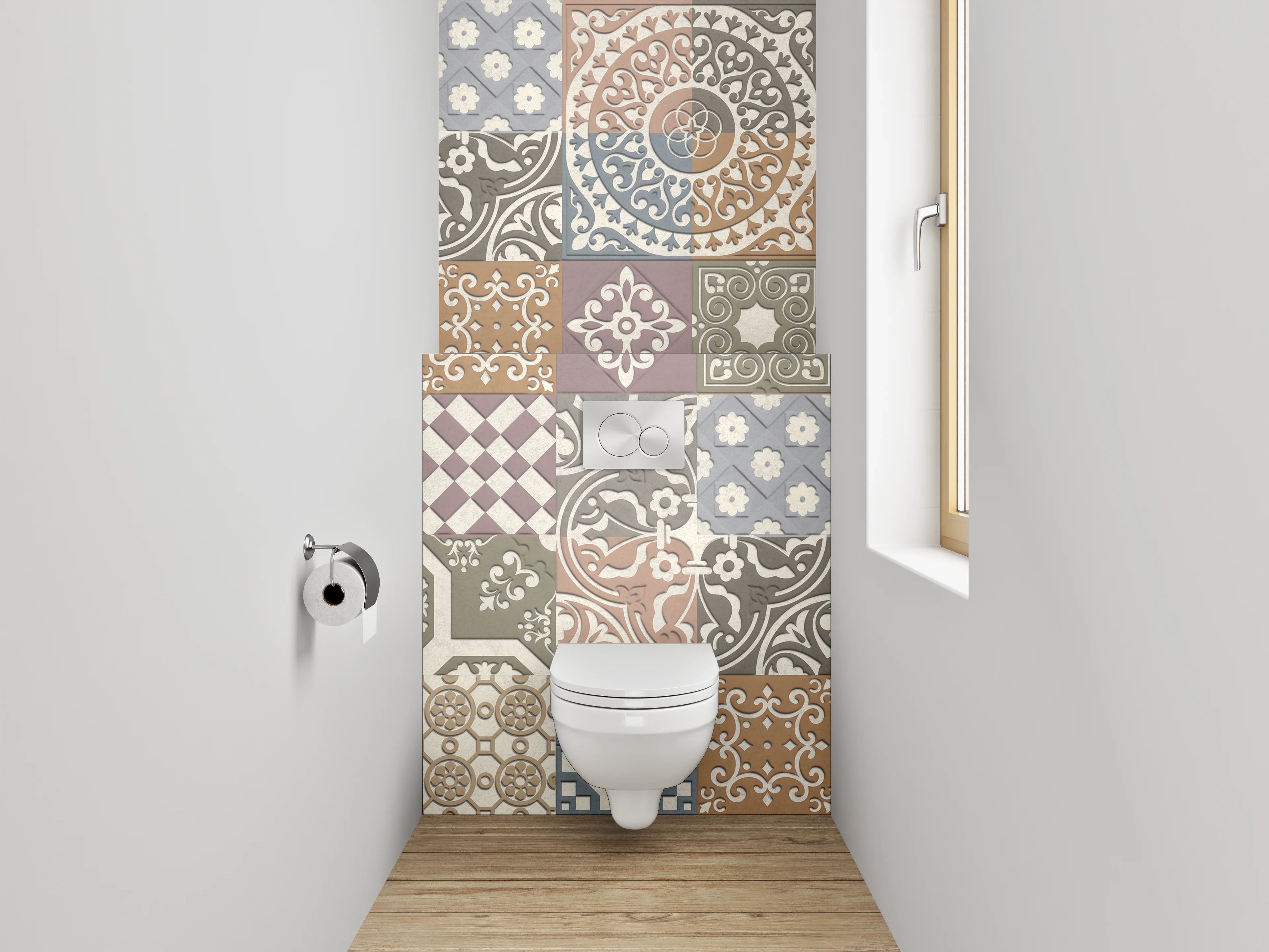 WC-Rückwand - Vintage Fliesenmuster Mosaik Patchwork