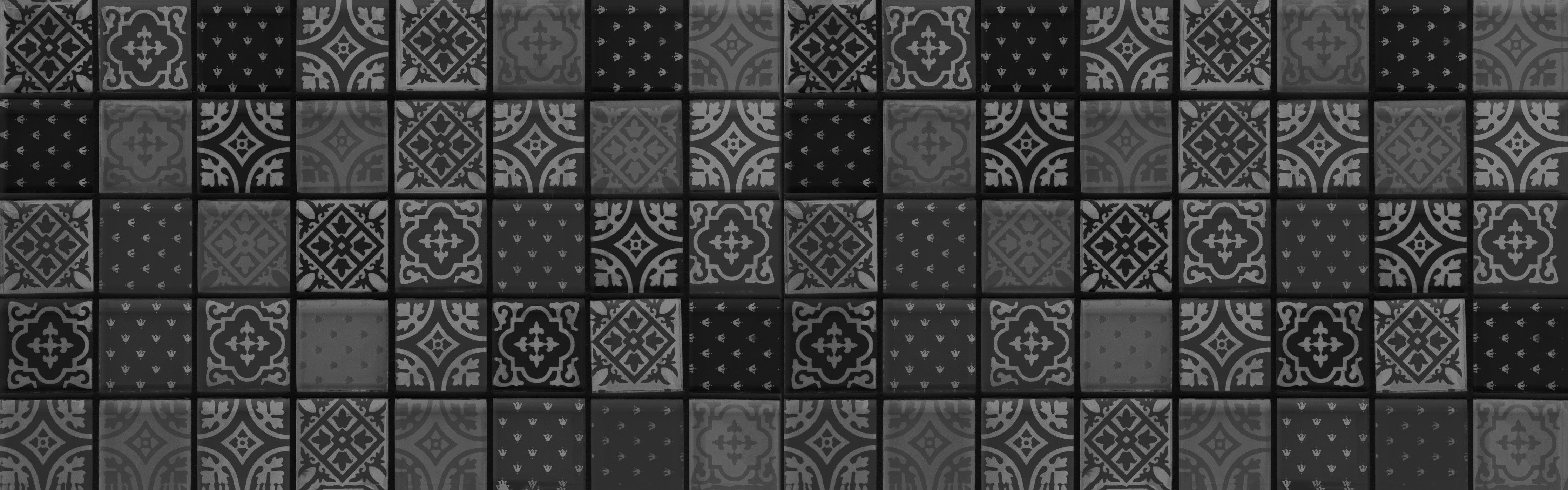 WC-Rückwand-Vintage Fliesenmuster Schwarz-Weiß Dekor