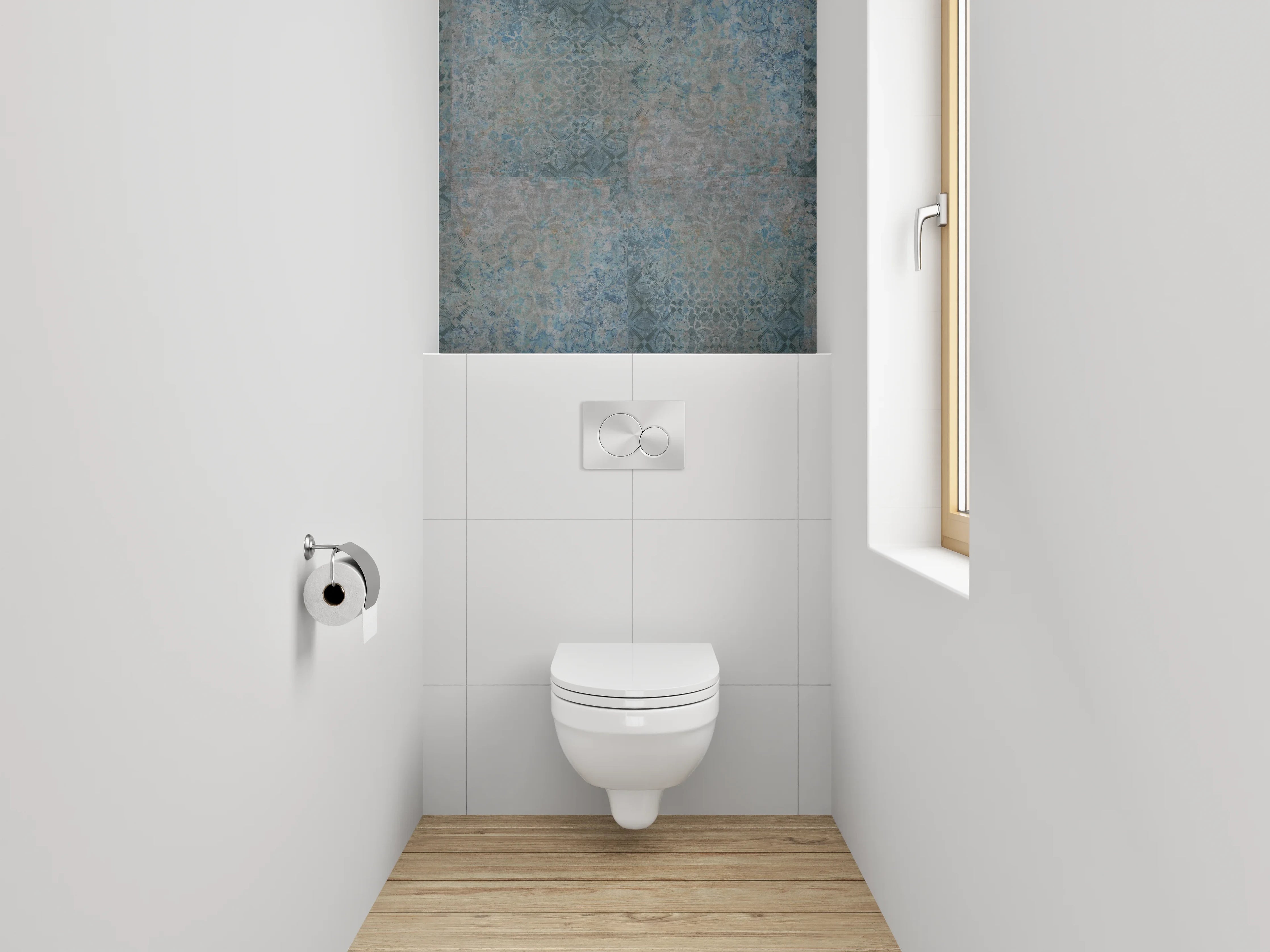 WC-Rückwand - Vintage Fliesenmuster in Blau-Grau