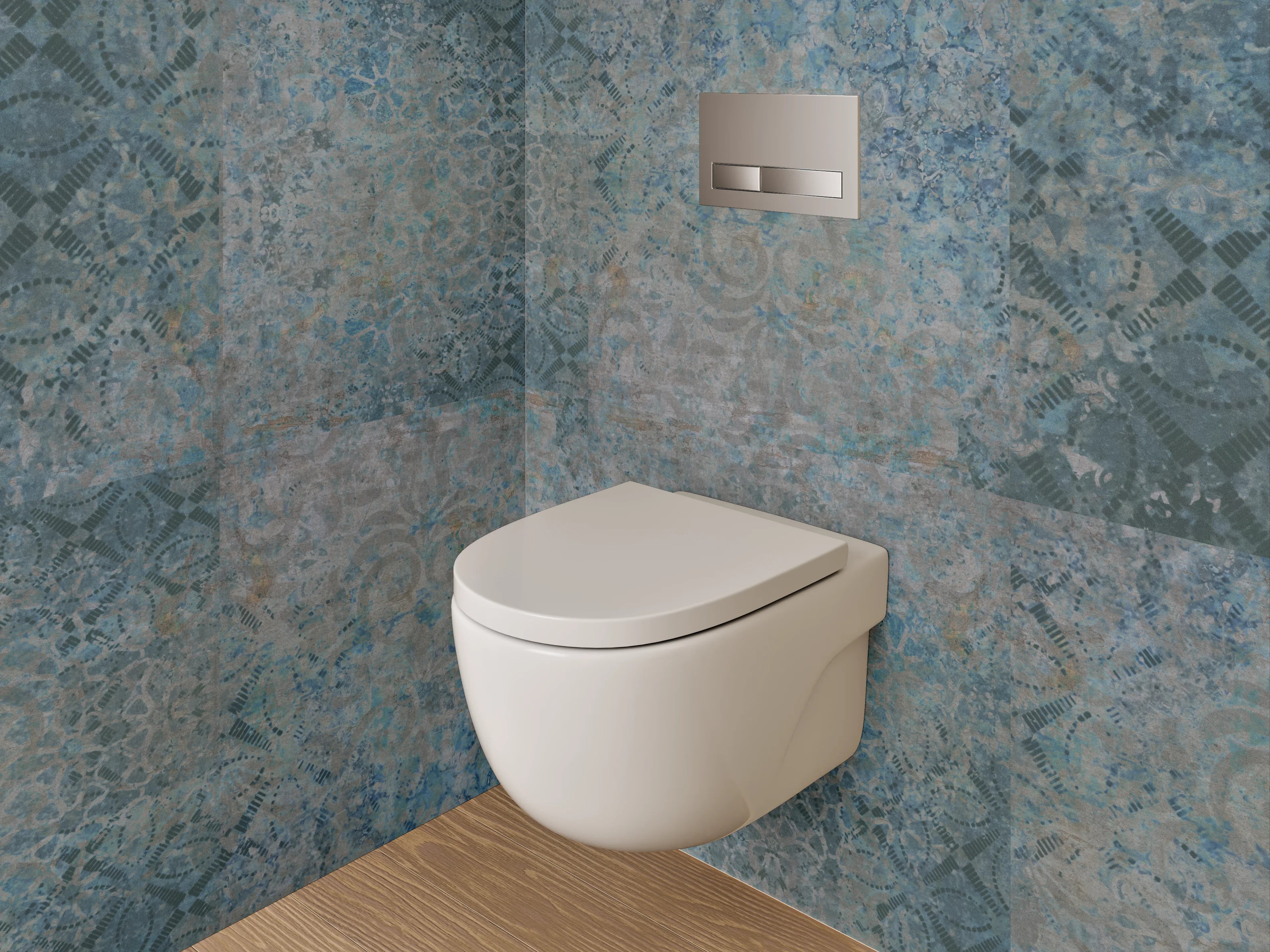 WC-Rückwand - Vintage Fliesenmuster in Blau-Grau