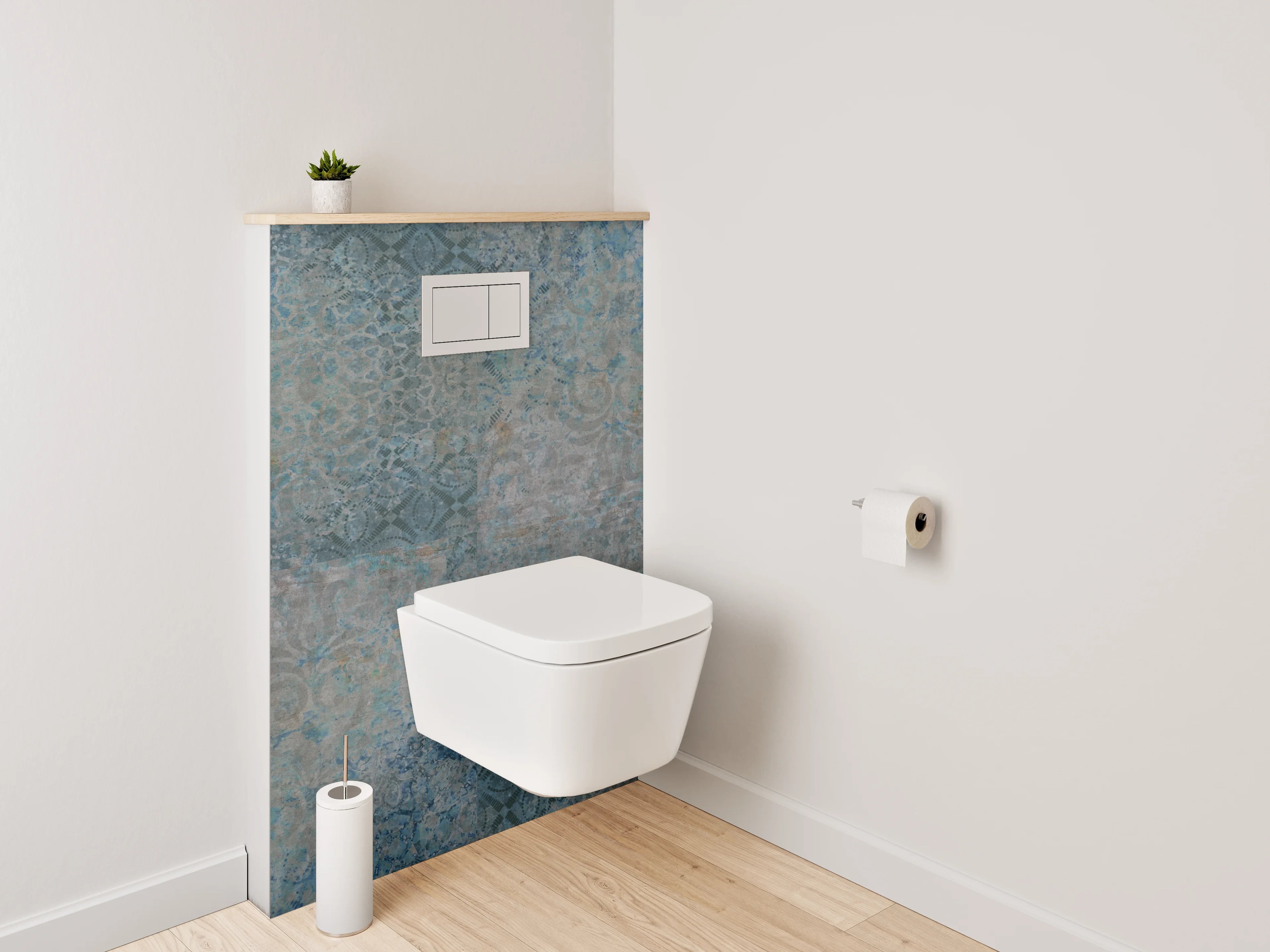 WC-Rückwand - Vintage Fliesenmuster in Blau-Grau