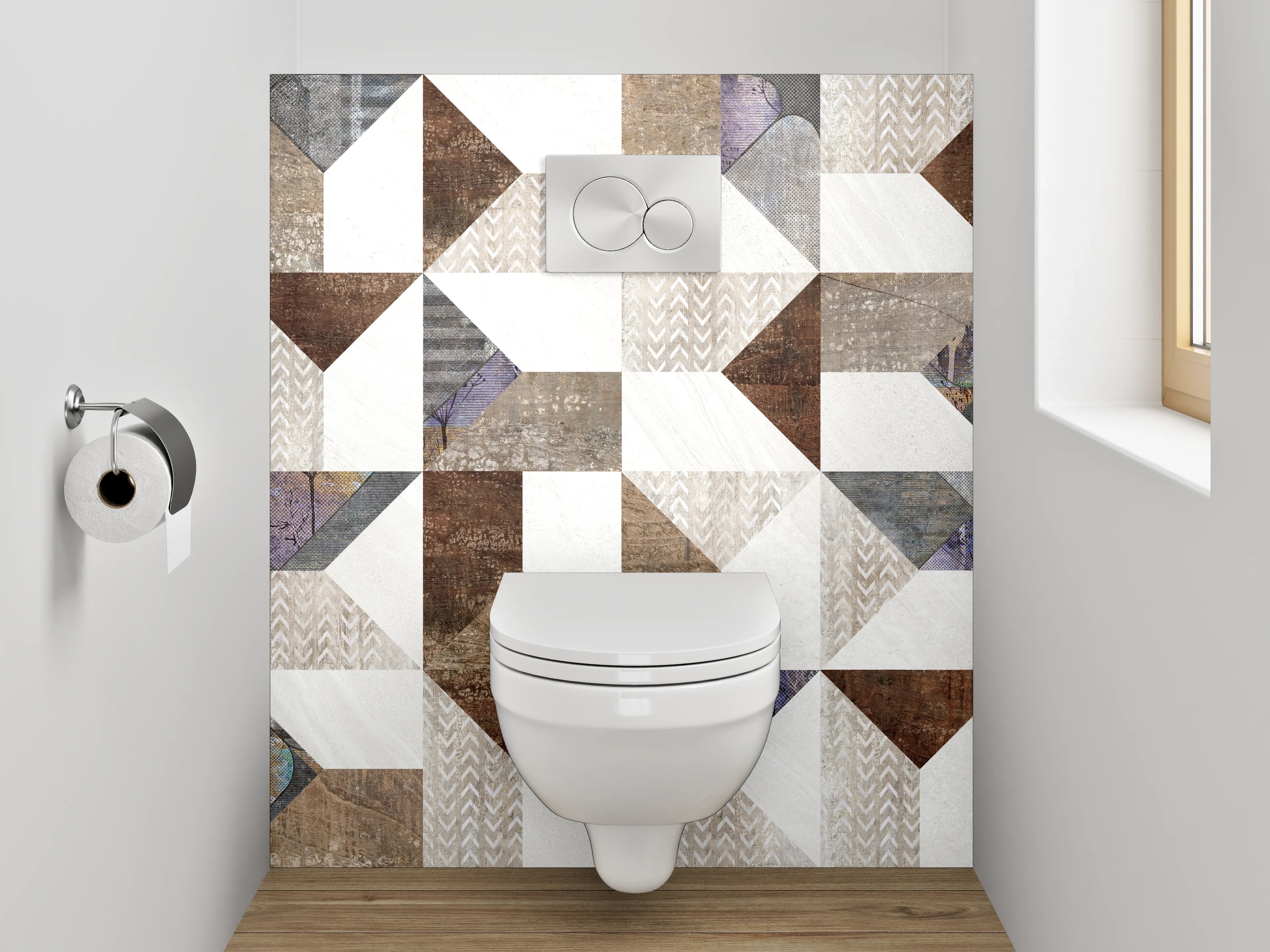 WC-Rückwand - Vintage Fliesenmuster in Naturtönen