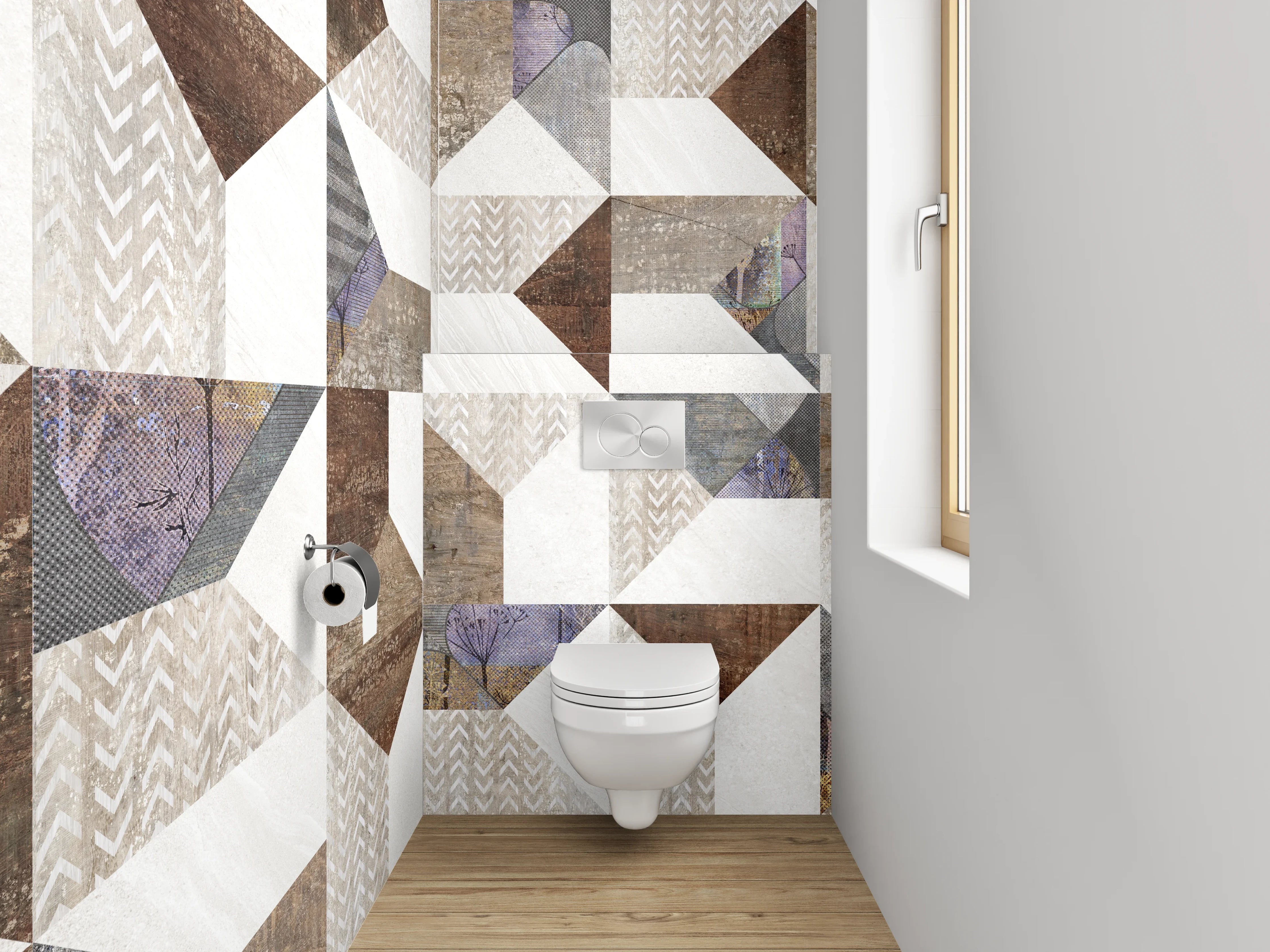 WC-Rückwand - Vintage Fliesenmuster in Naturtönen