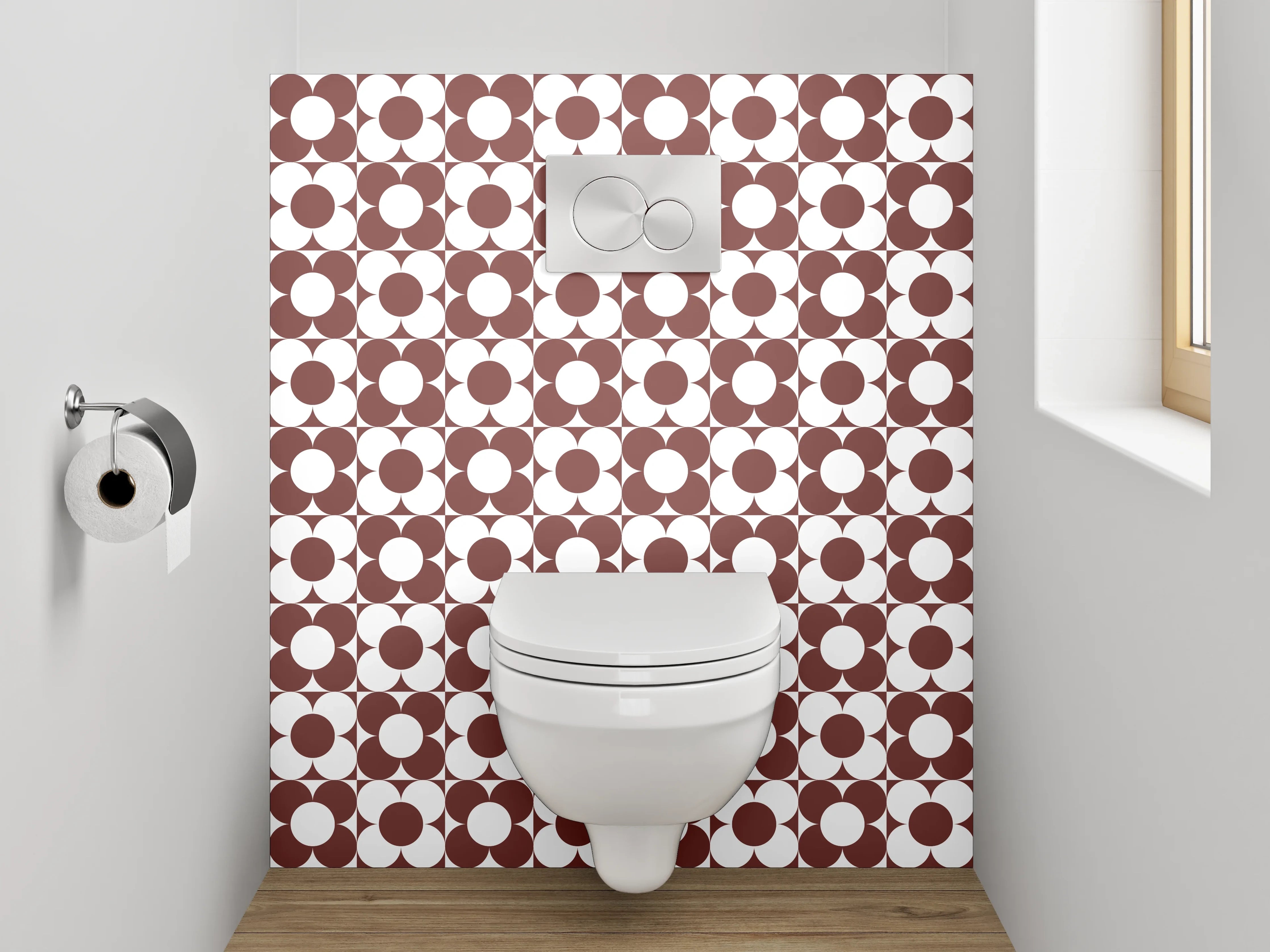 WC-Rückwand - Vintage Geometrie in Braun und Grau
