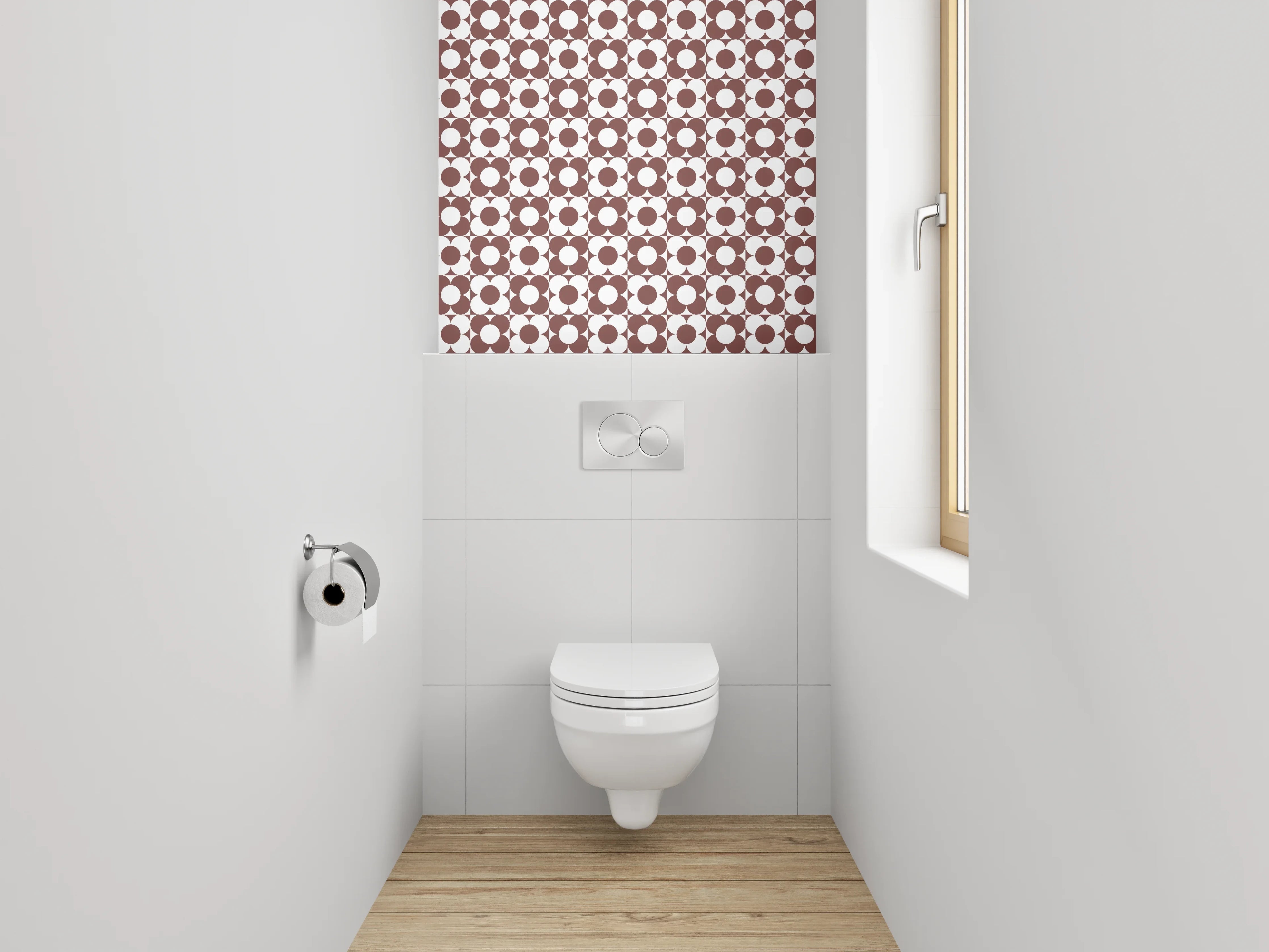 WC-Rückwand - Vintage Geometrie in Braun und Grau