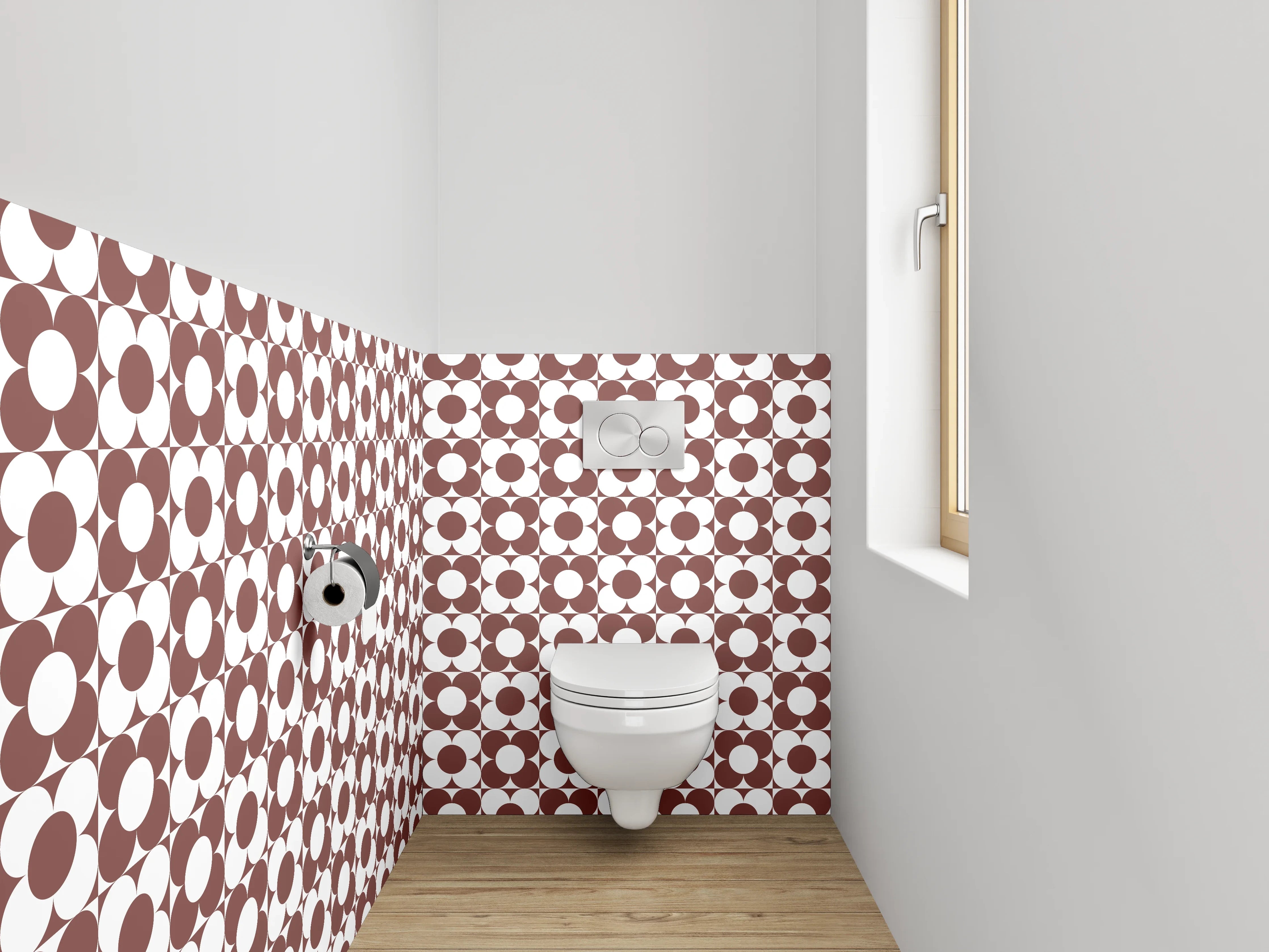 WC-Rückwand - Vintage Geometrie in Braun und Grau