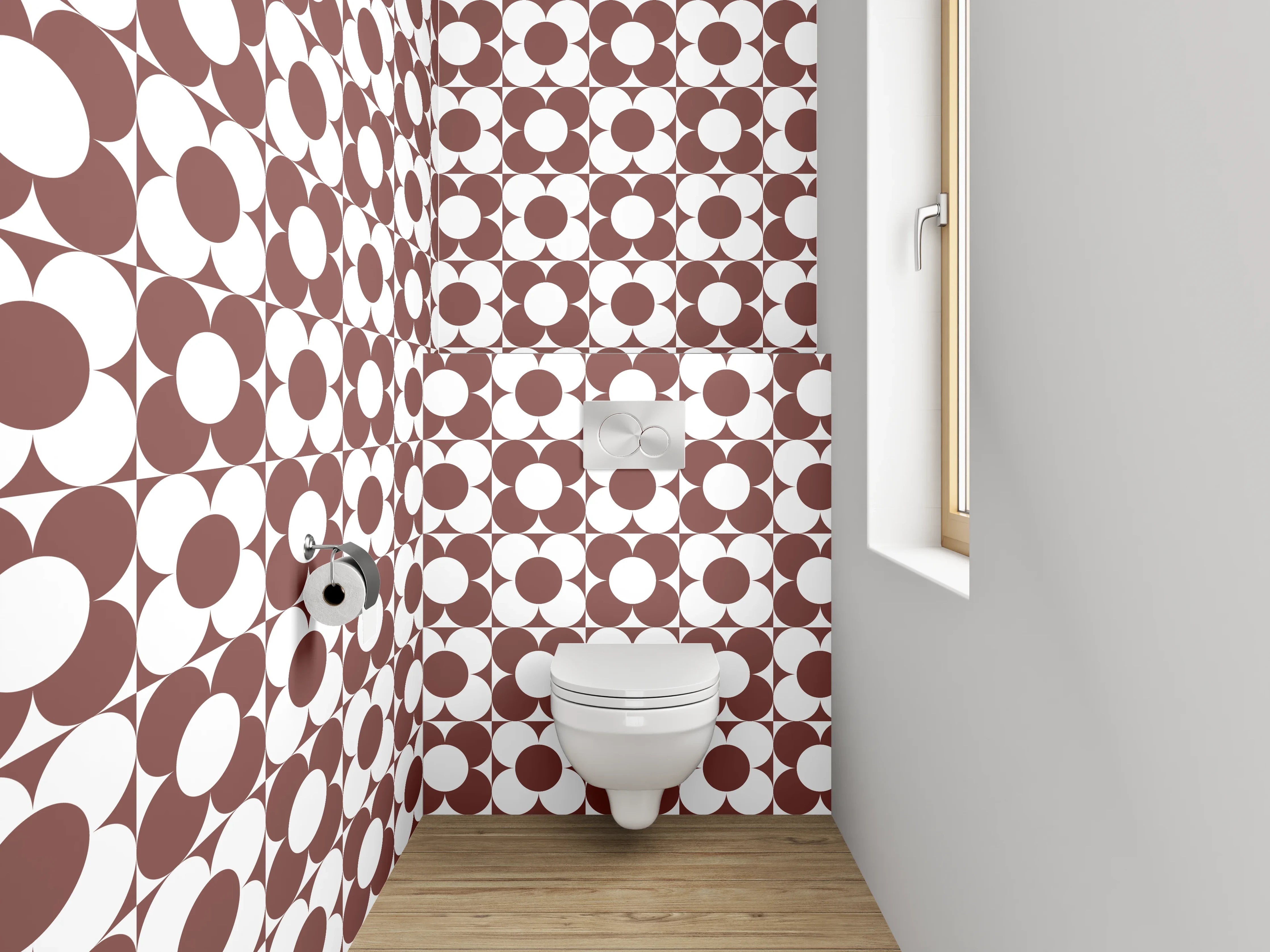 WC-Rückwand - Vintage Geometrie in Braun und Grau
