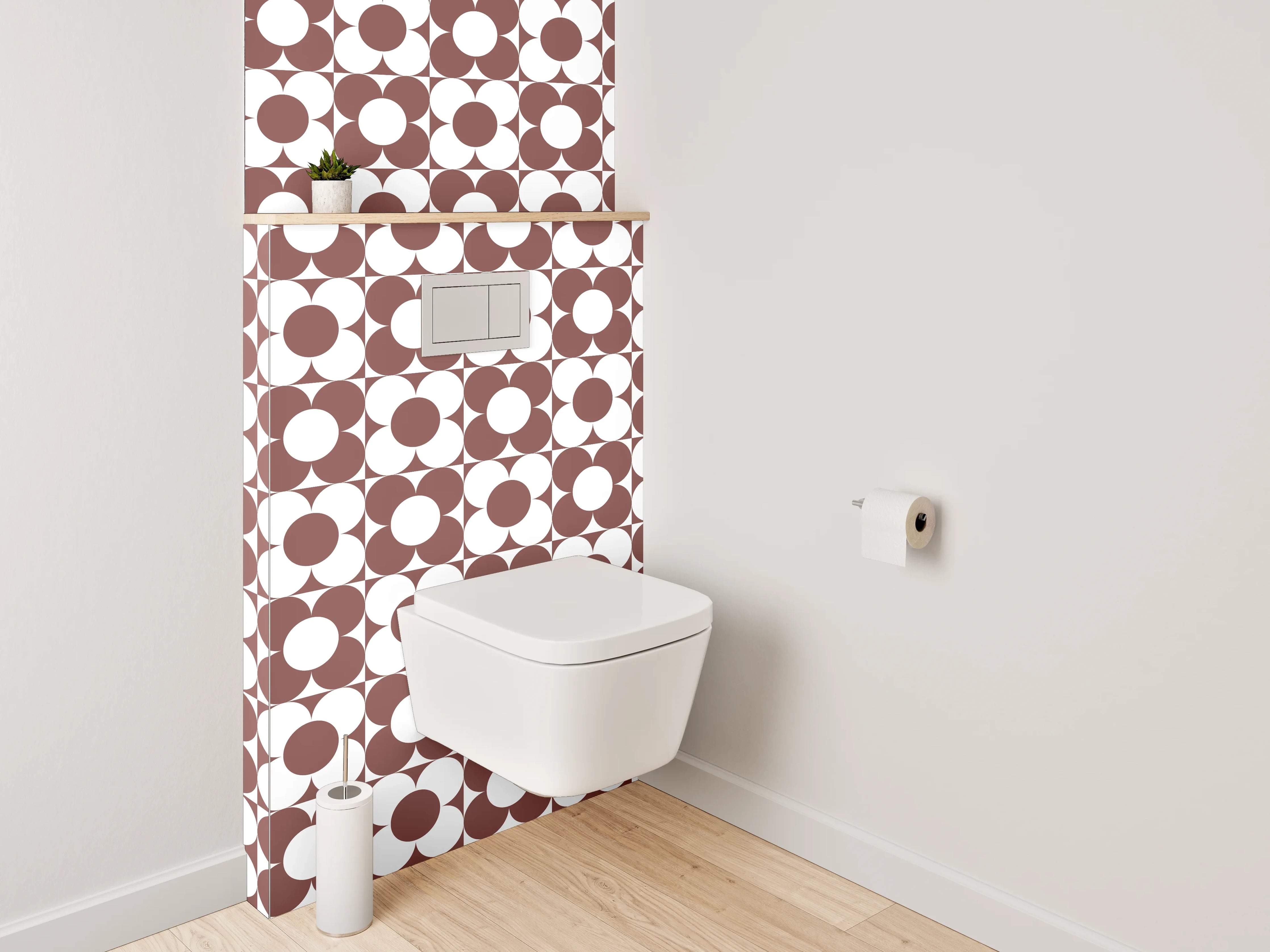 WC-Rückwand - Vintage Geometrie in Braun und Grau