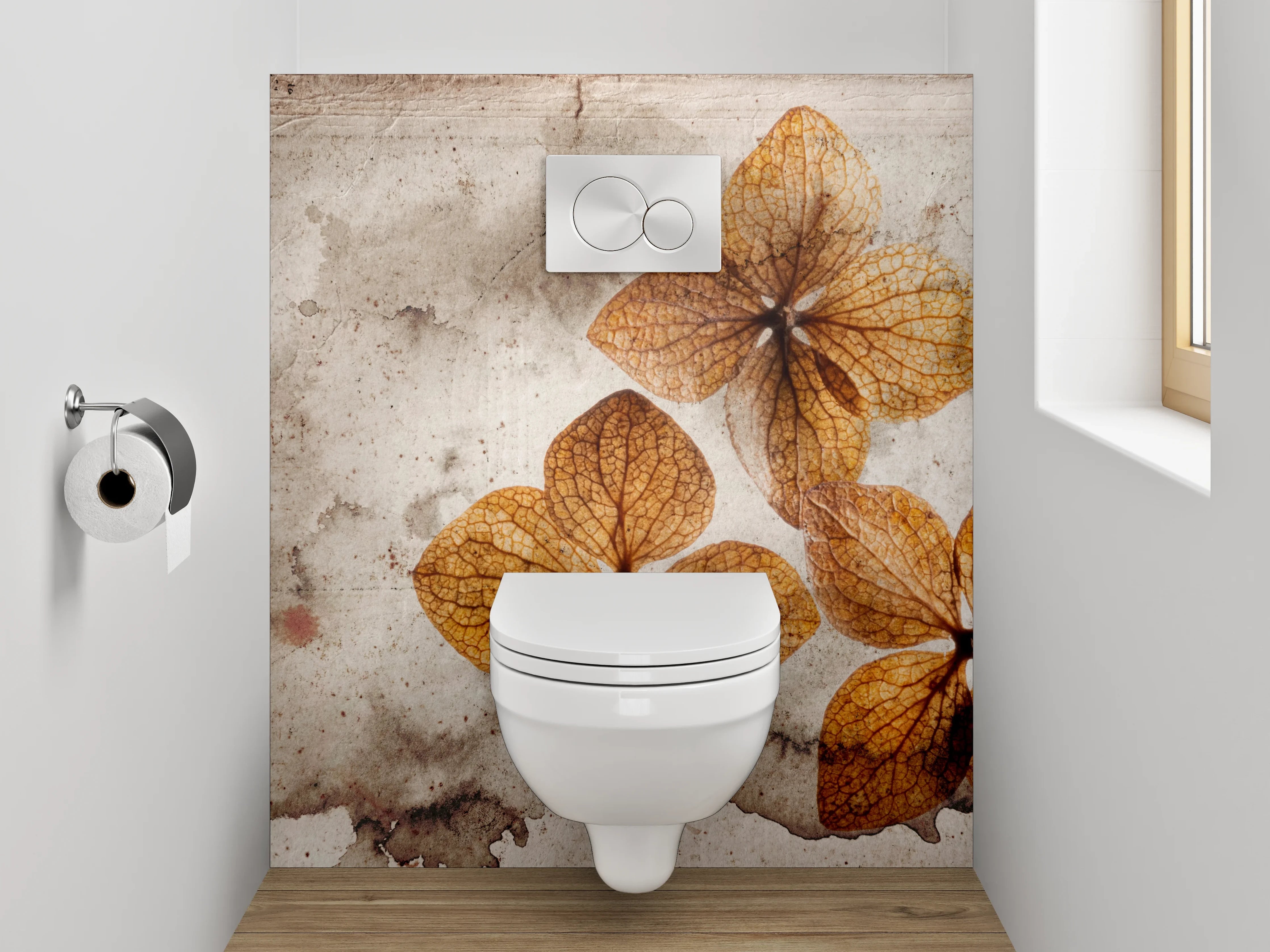 WC-Rückwand - Vintage Hortensien auf Aquarellhintergrund