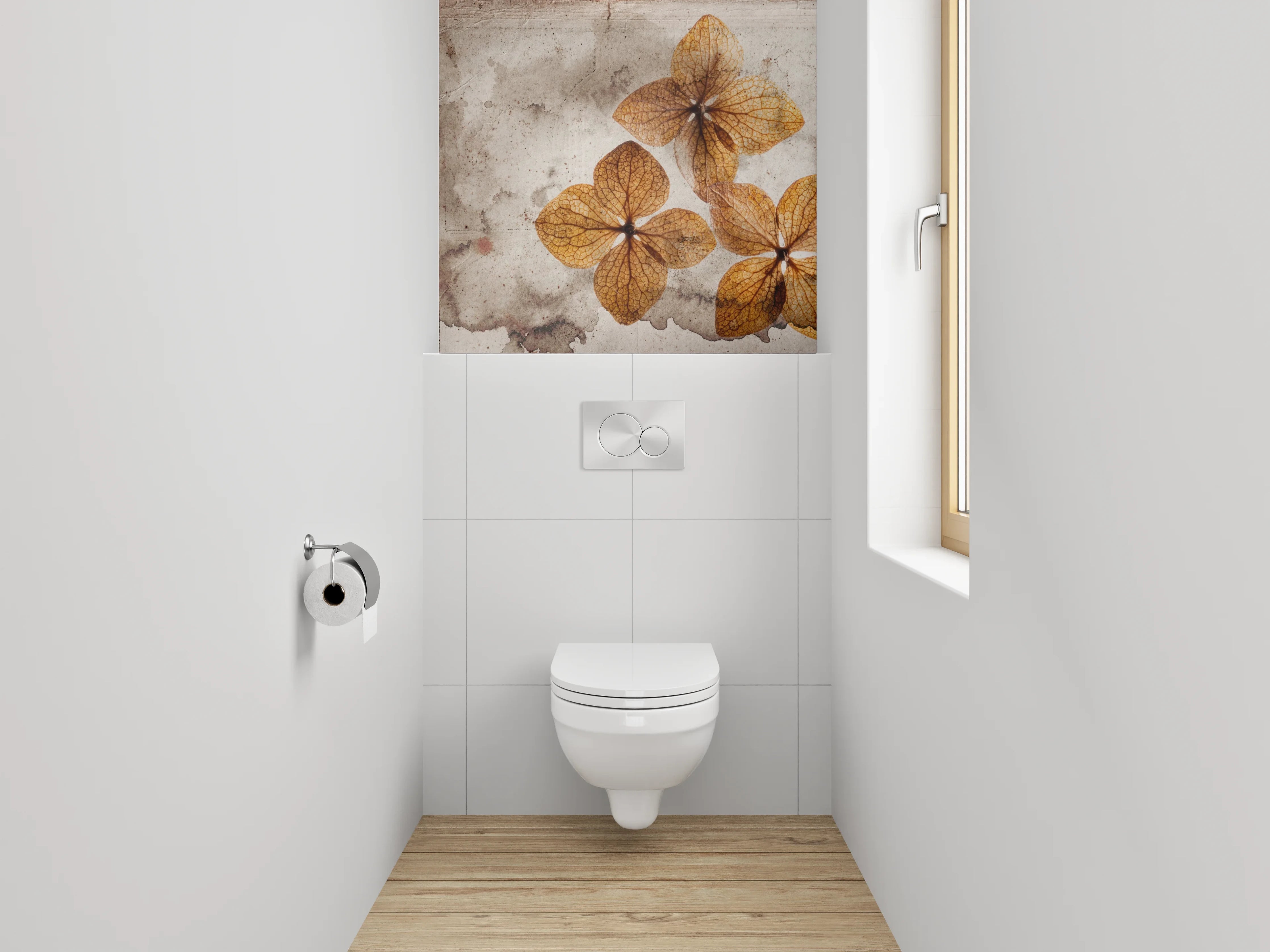 WC-Rückwand - Vintage Hortensien auf Aquarellhintergrund