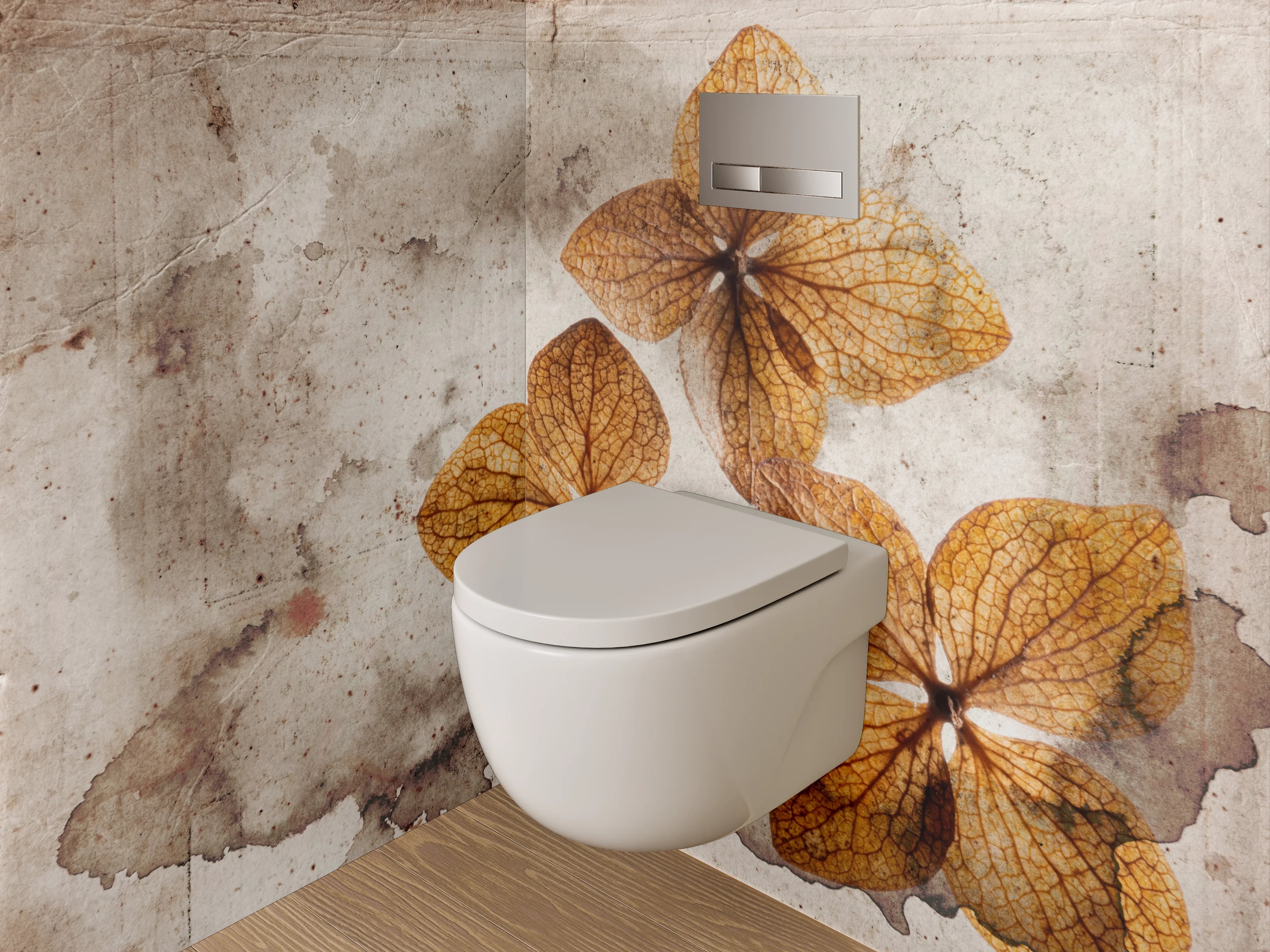 WC-Rückwand - Vintage Hortensien auf Aquarellhintergrund
