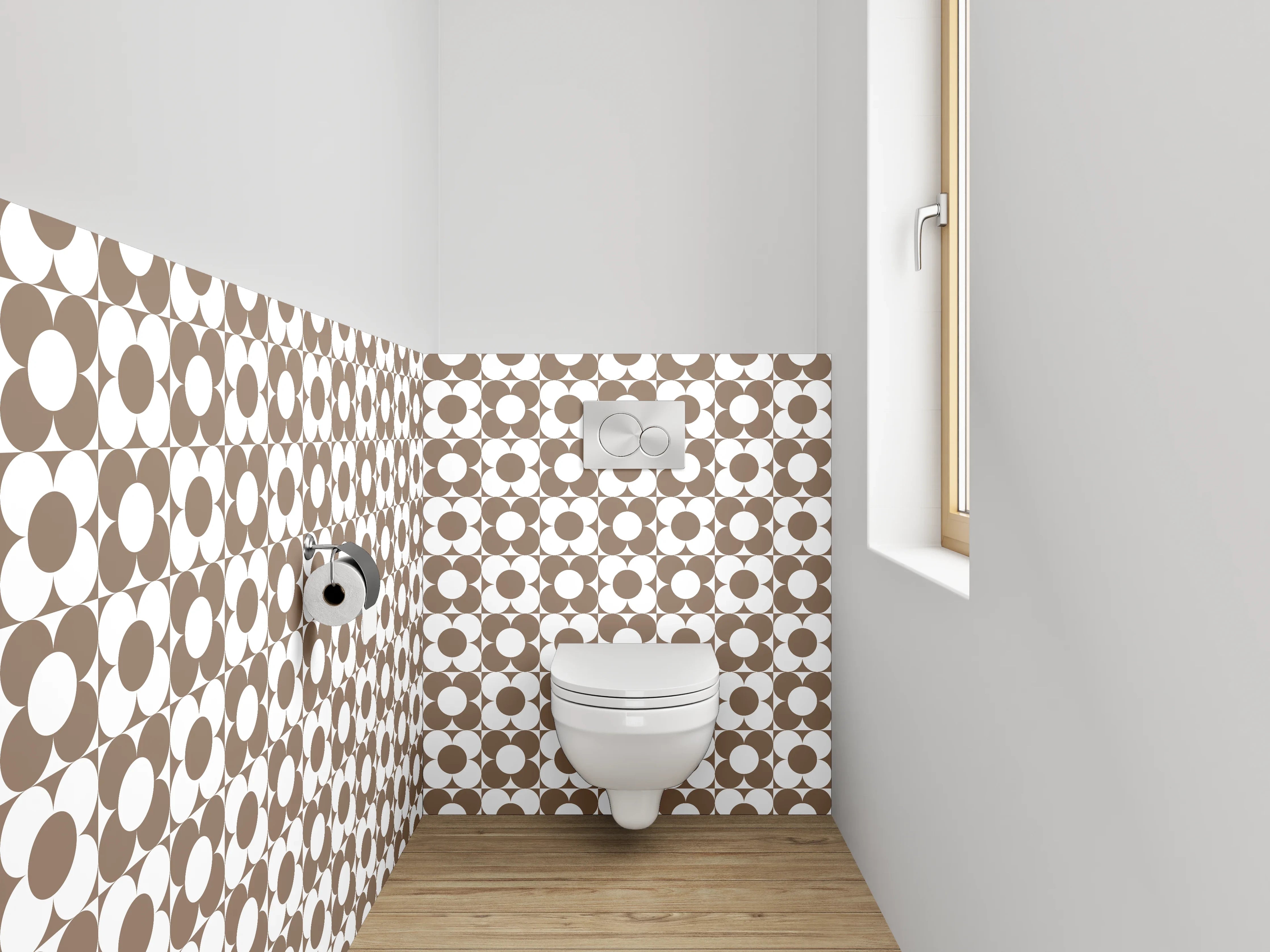 WC-Rückwand - Vintage Kreise Braun Grauweiß