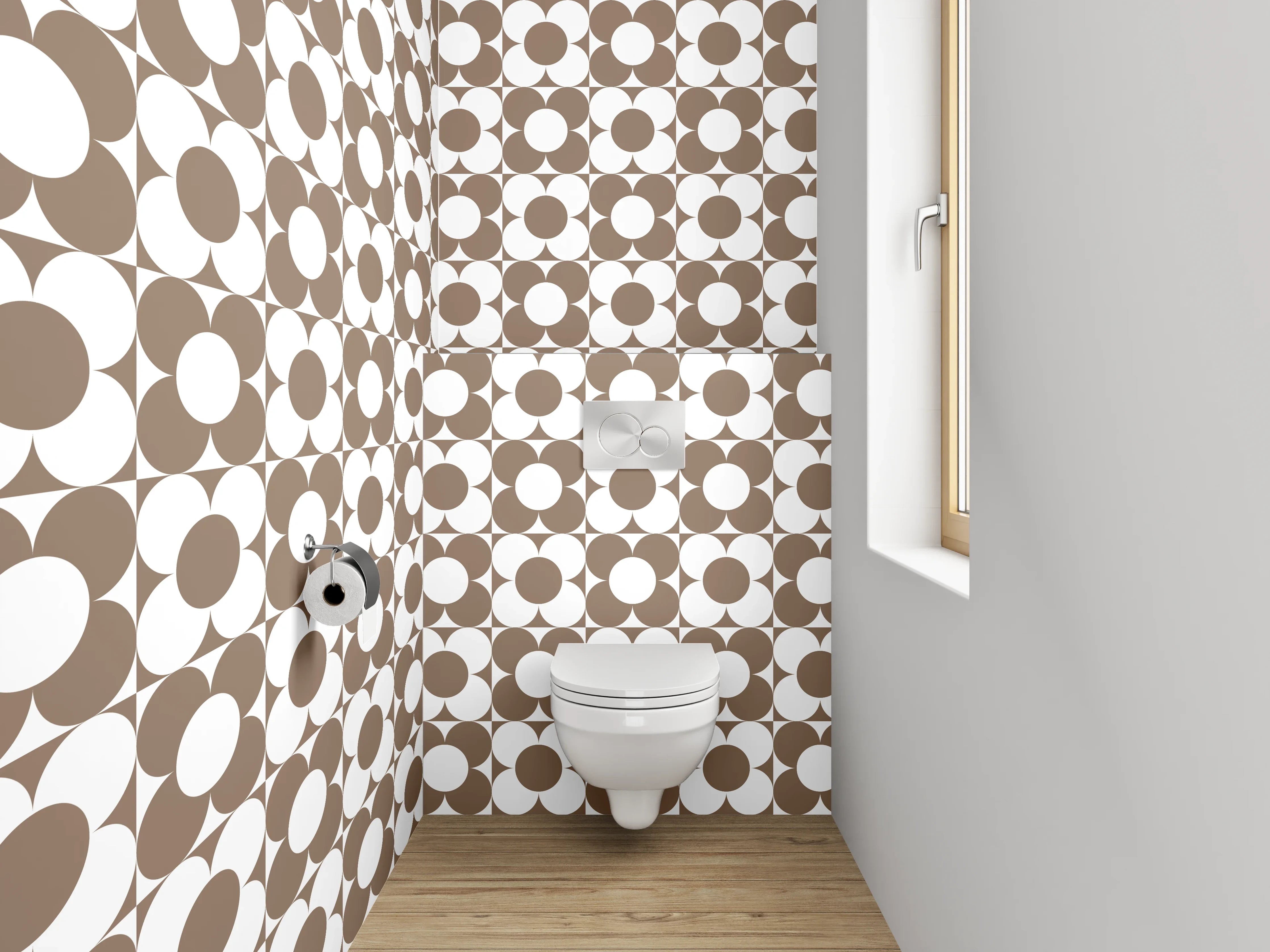 WC-Rückwand - Vintage Kreise Braun Grauweiß
