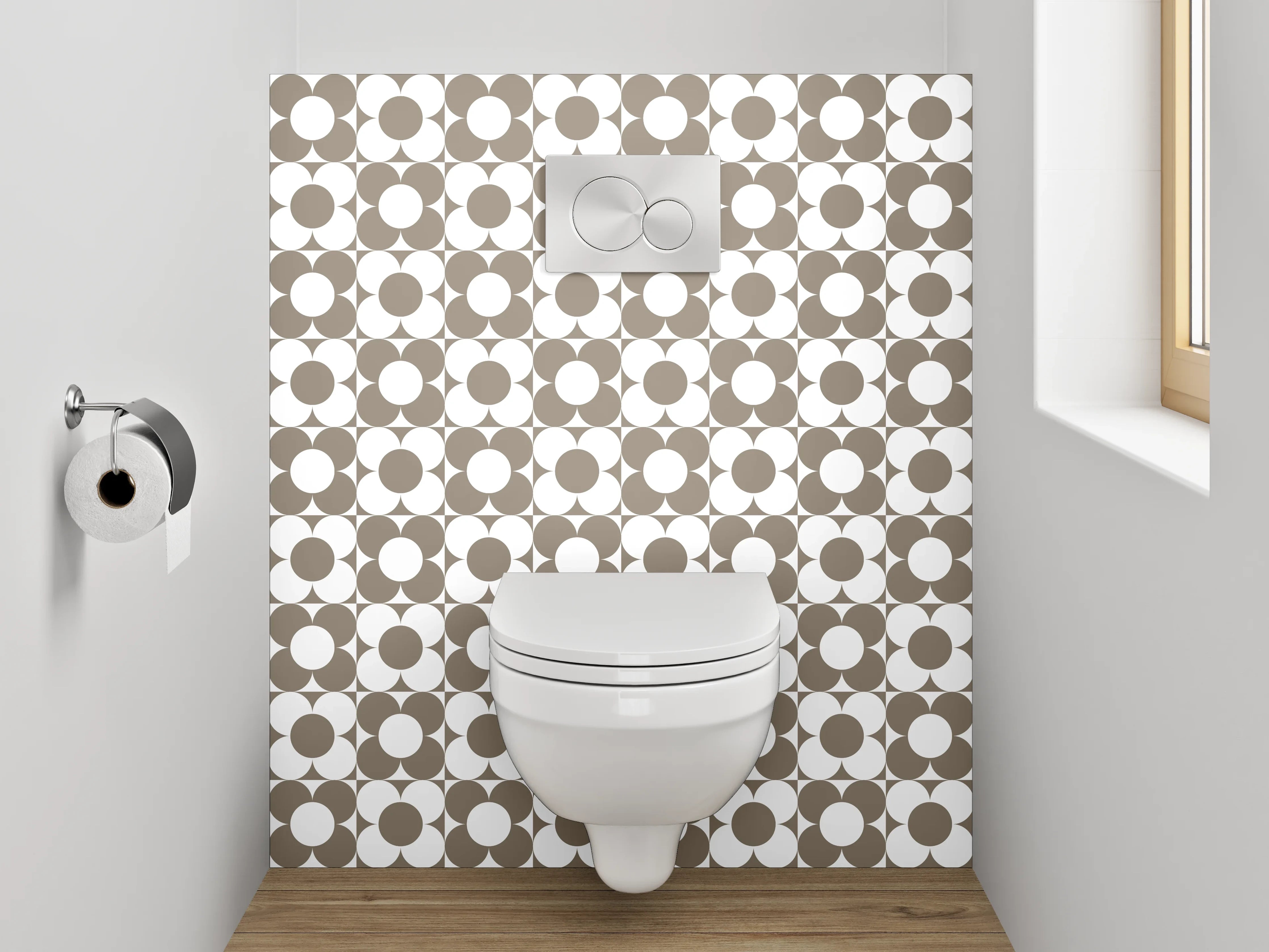 WC-Rückwand - Vintage Kreismuster Braun Grau Weiß