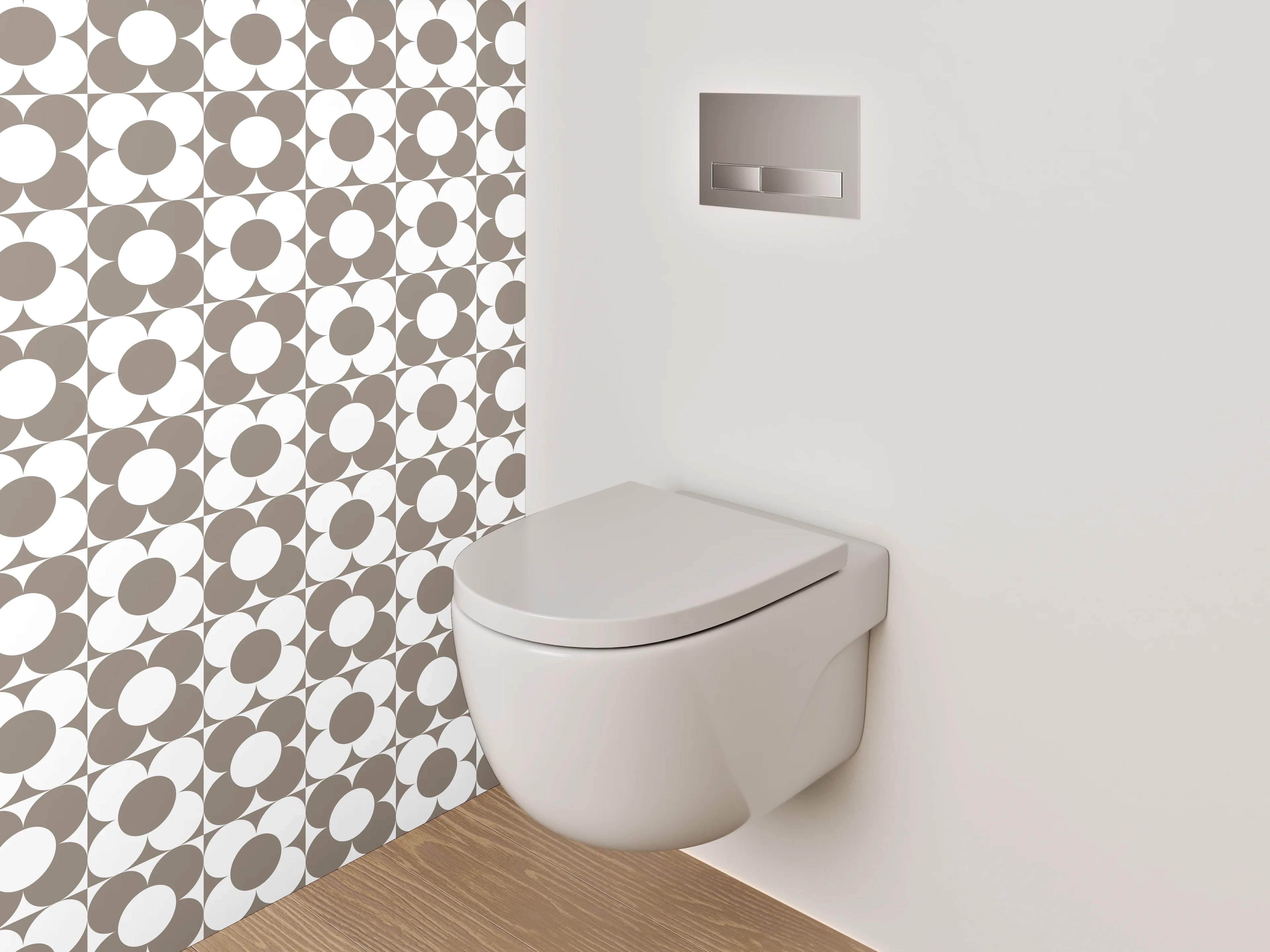 WC-Rückwand - Vintage Kreismuster Braun Grau Weiß