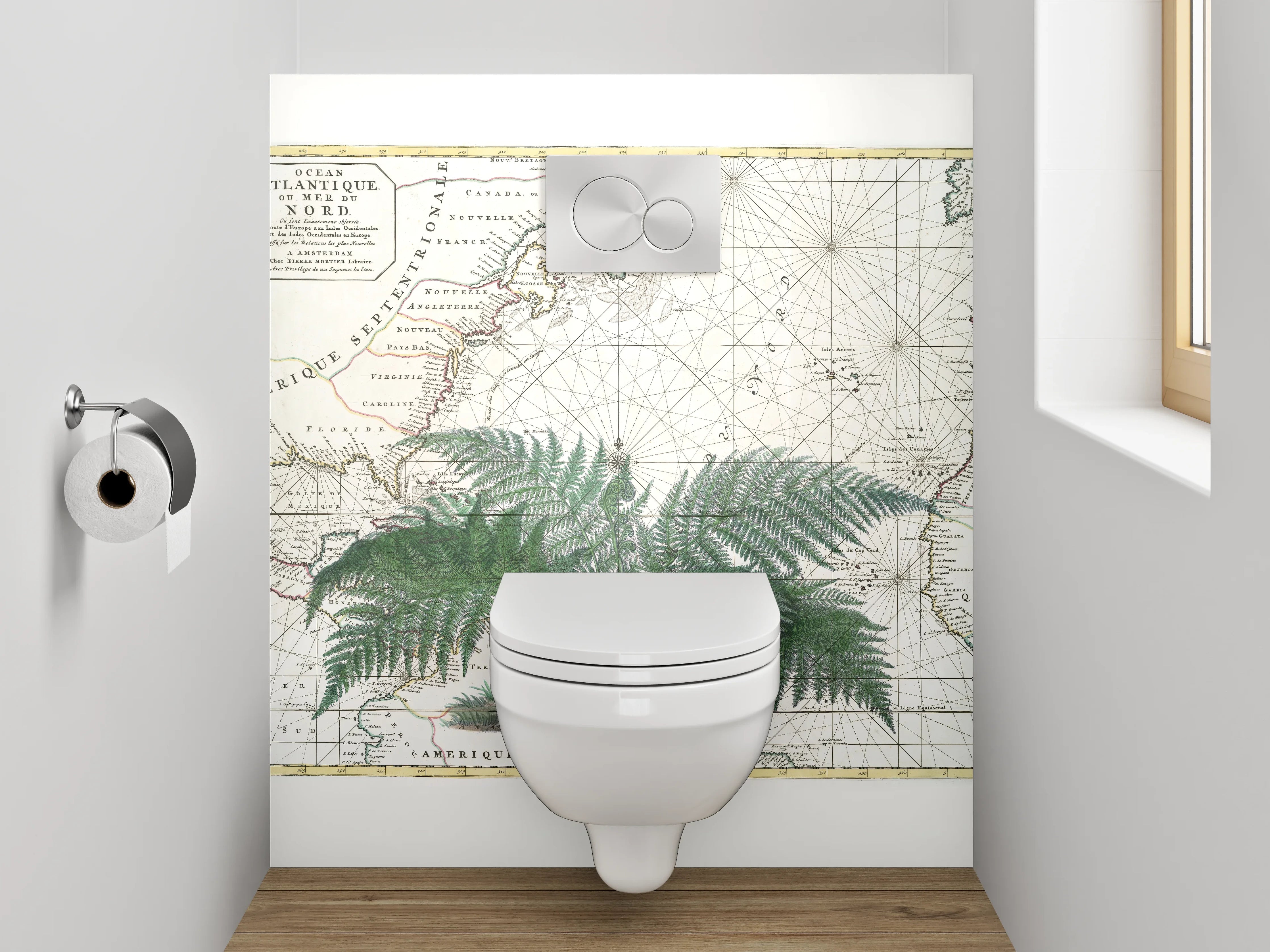 WC-Rückwand - Vintage Landkarte mit Farn botanisch