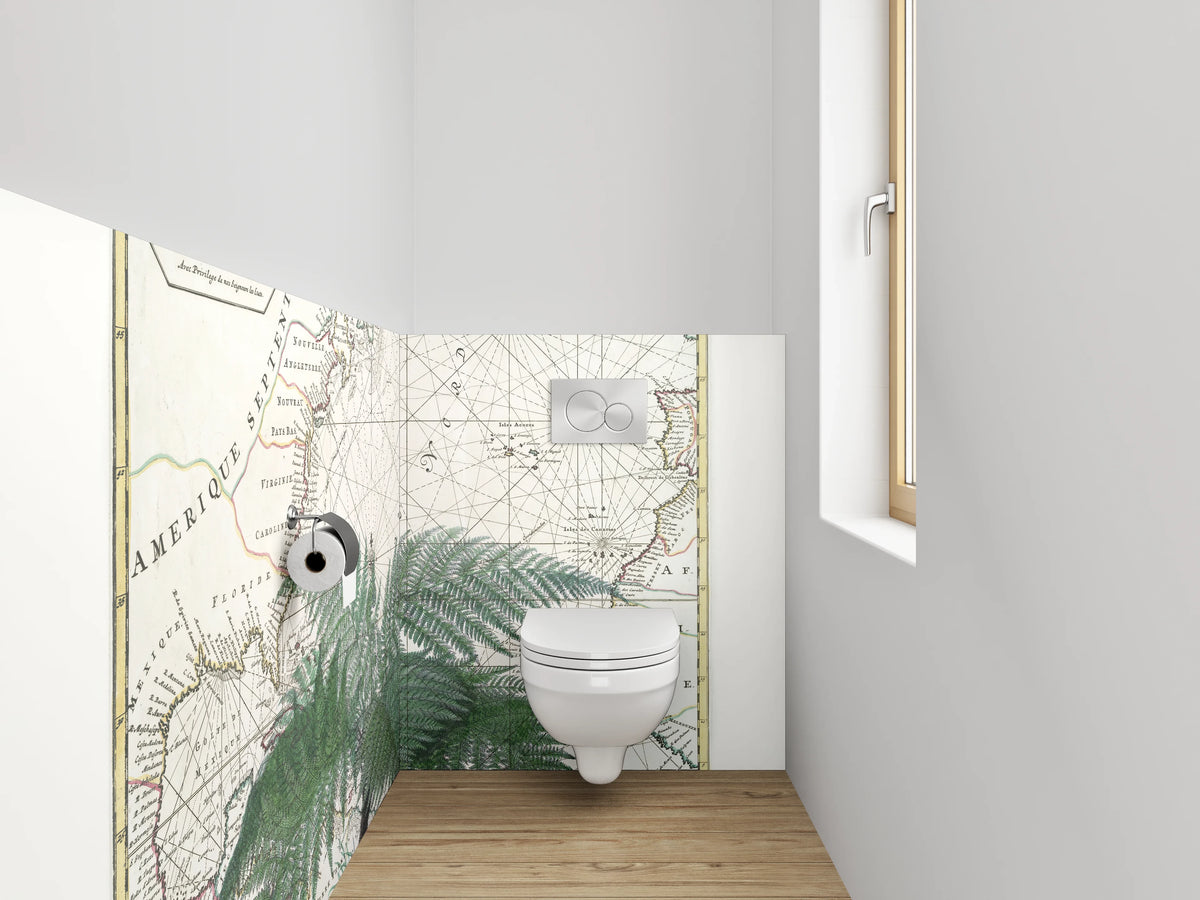 WC-Rückwand - Vintage Landkarte mit Farn botanisch