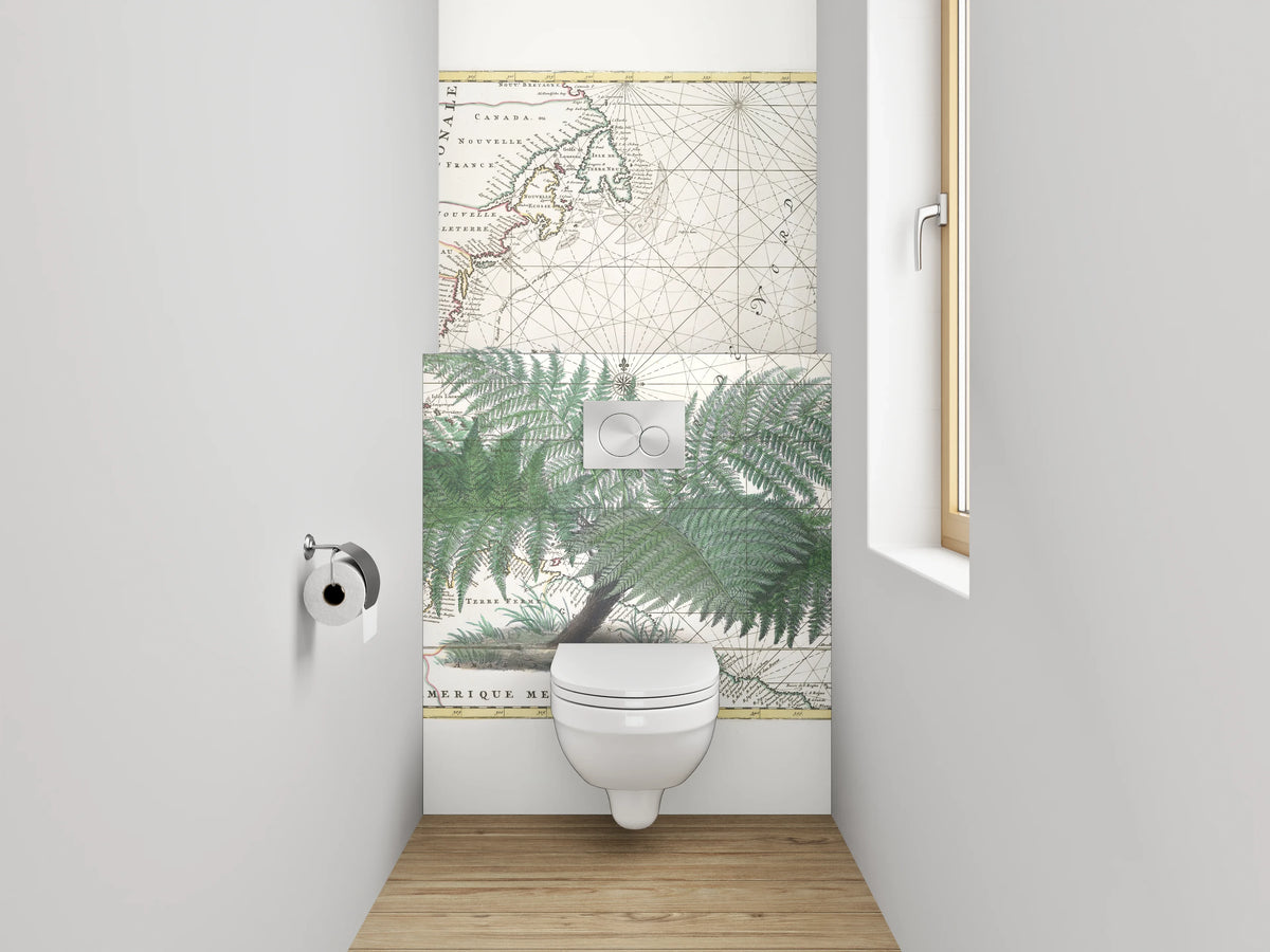 WC-Rückwand - Vintage Landkarte mit Farn botanisch