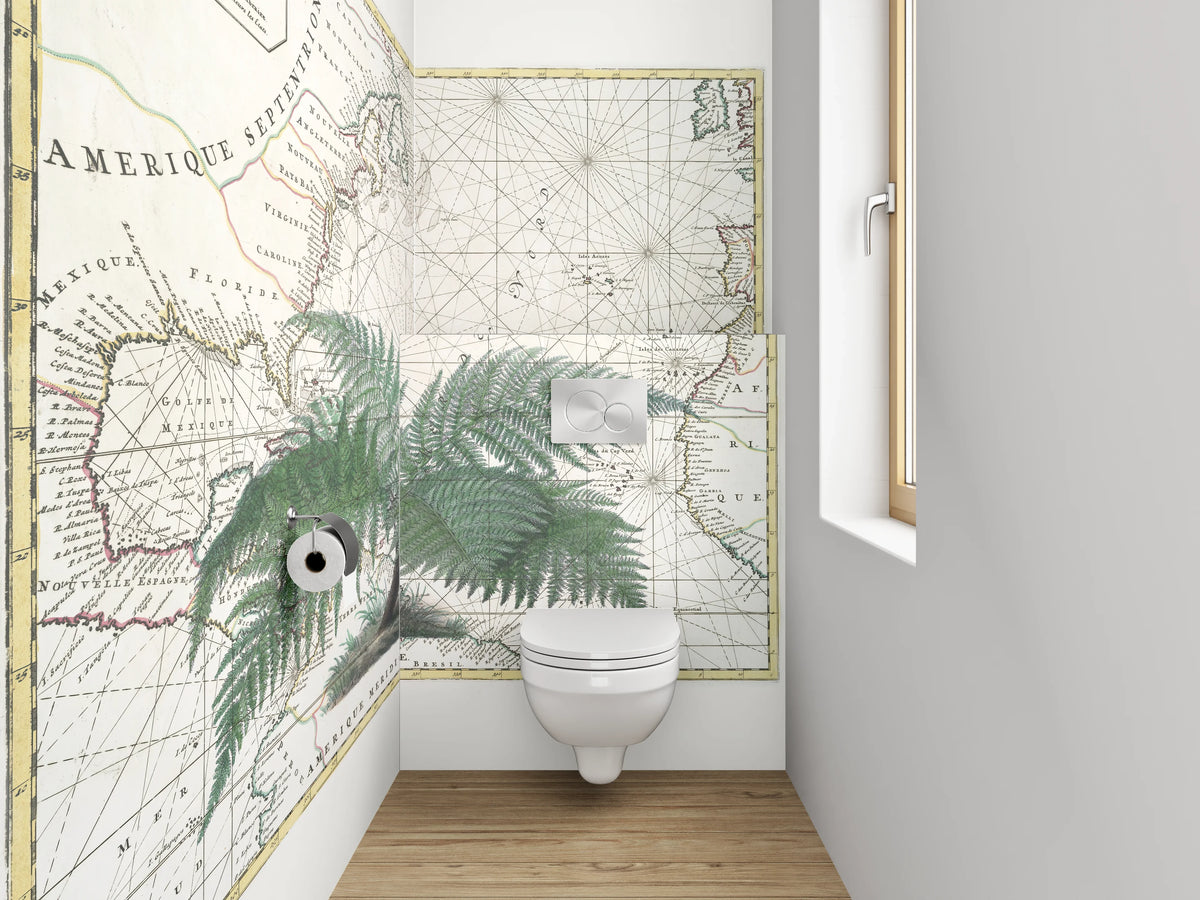 WC-Rückwand - Vintage Landkarte mit Farn botanisch