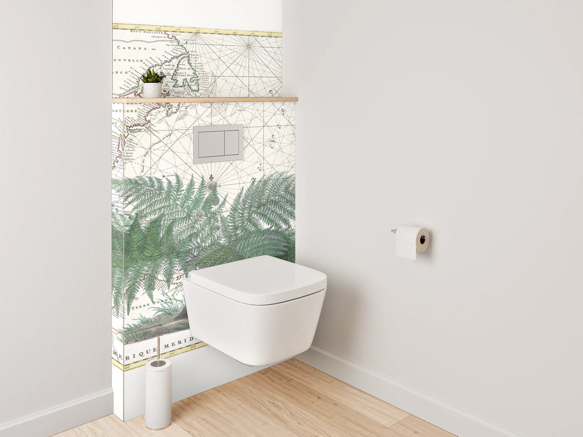 WC-Rückwand - Vintage Landkarte mit Farn botanisch