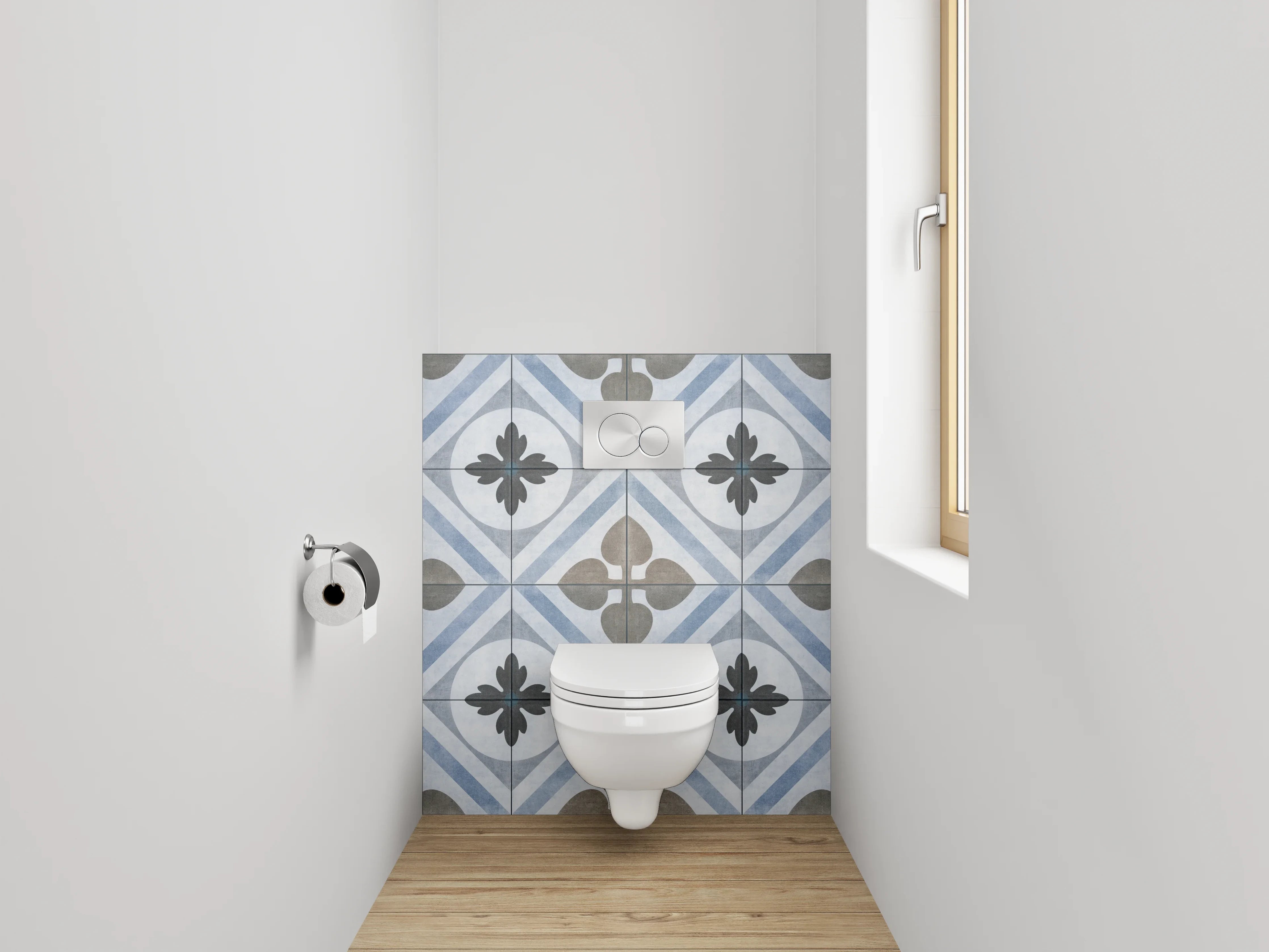 WC-Rückwand - Vintage-Optik Fliesenmuster Blau-Grau