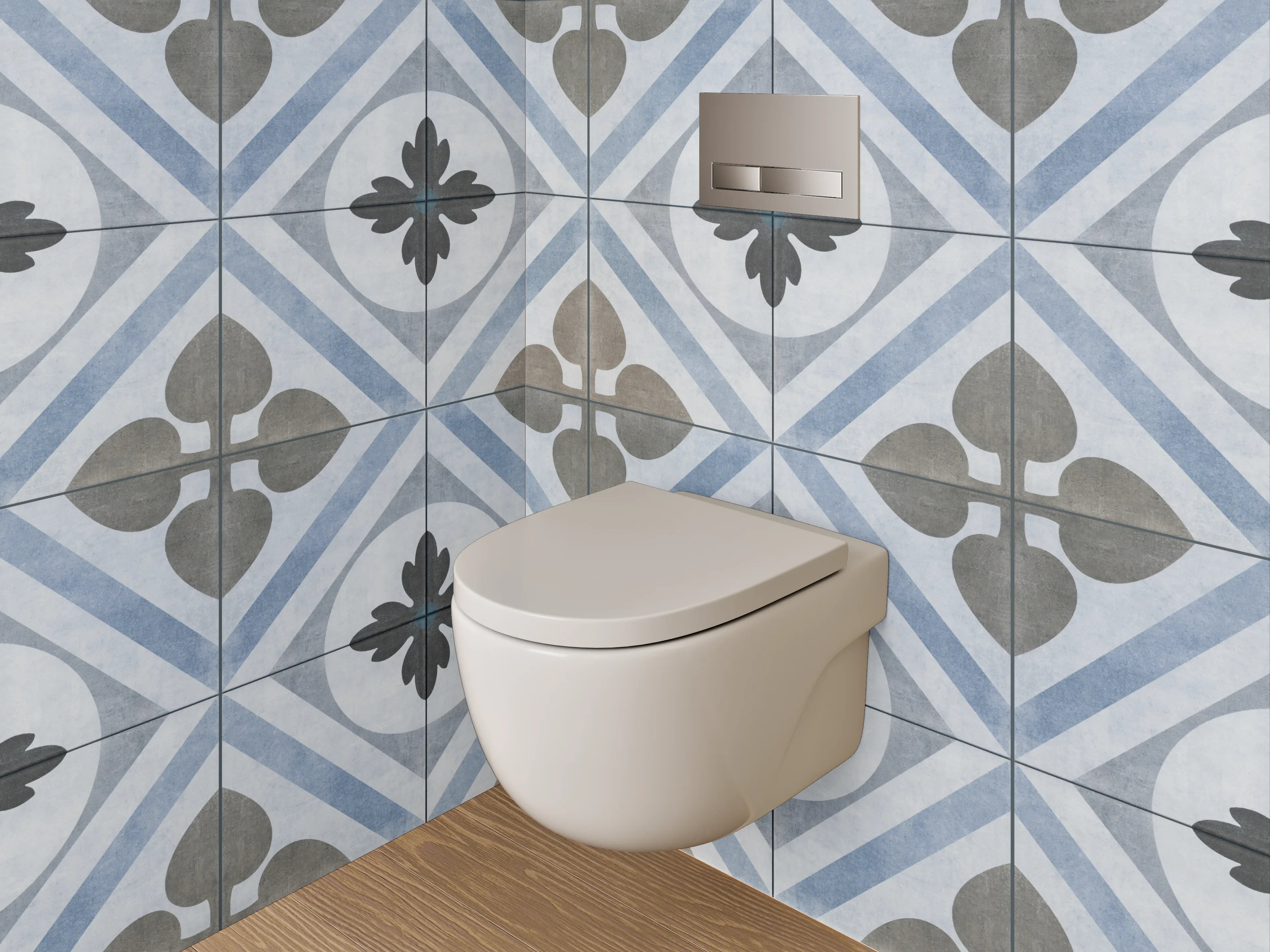 WC-Rückwand - Vintage-Optik Fliesenmuster Blau-Grau