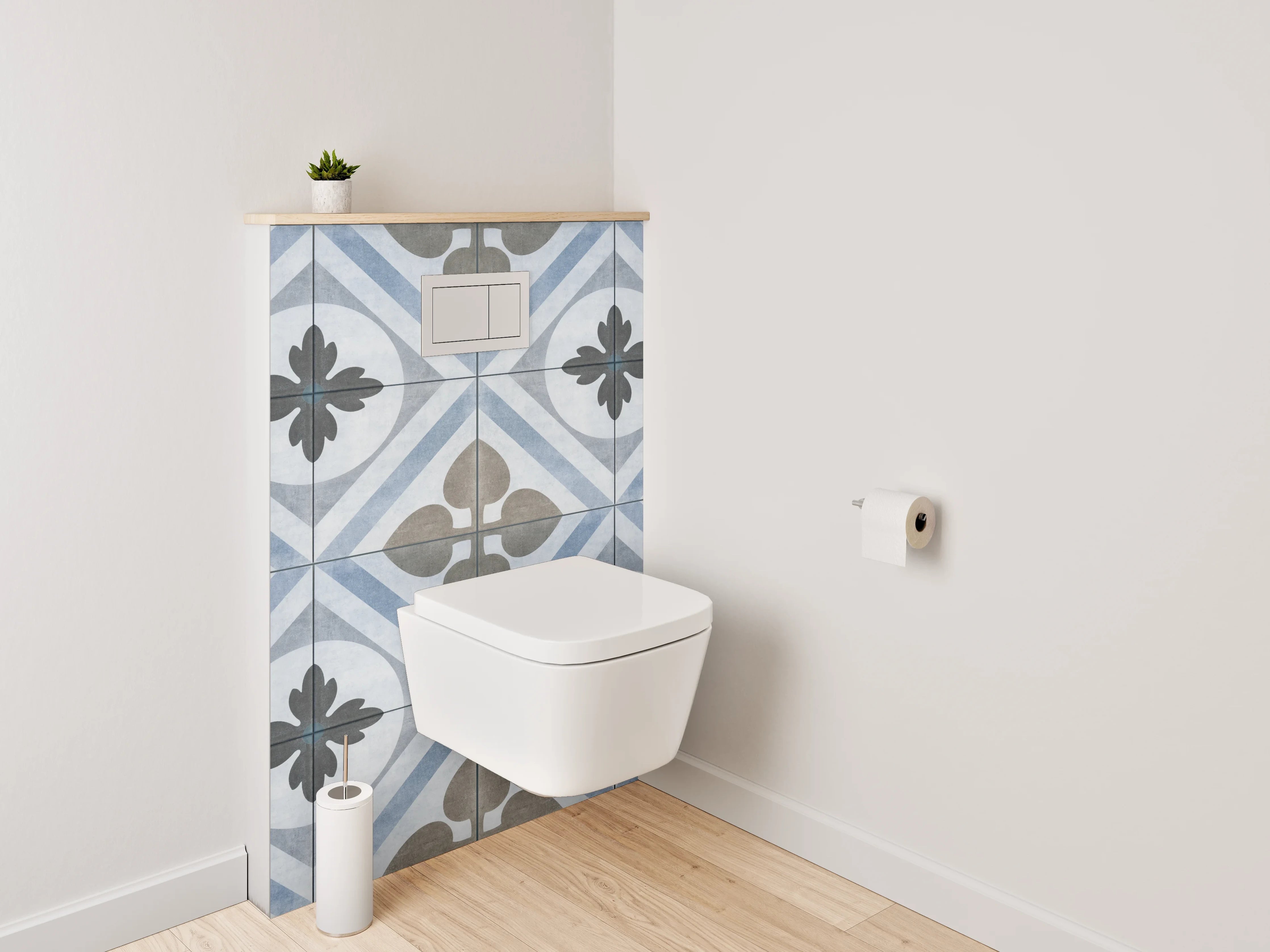 WC-Rückwand - Vintage-Optik Fliesenmuster Blau-Grau