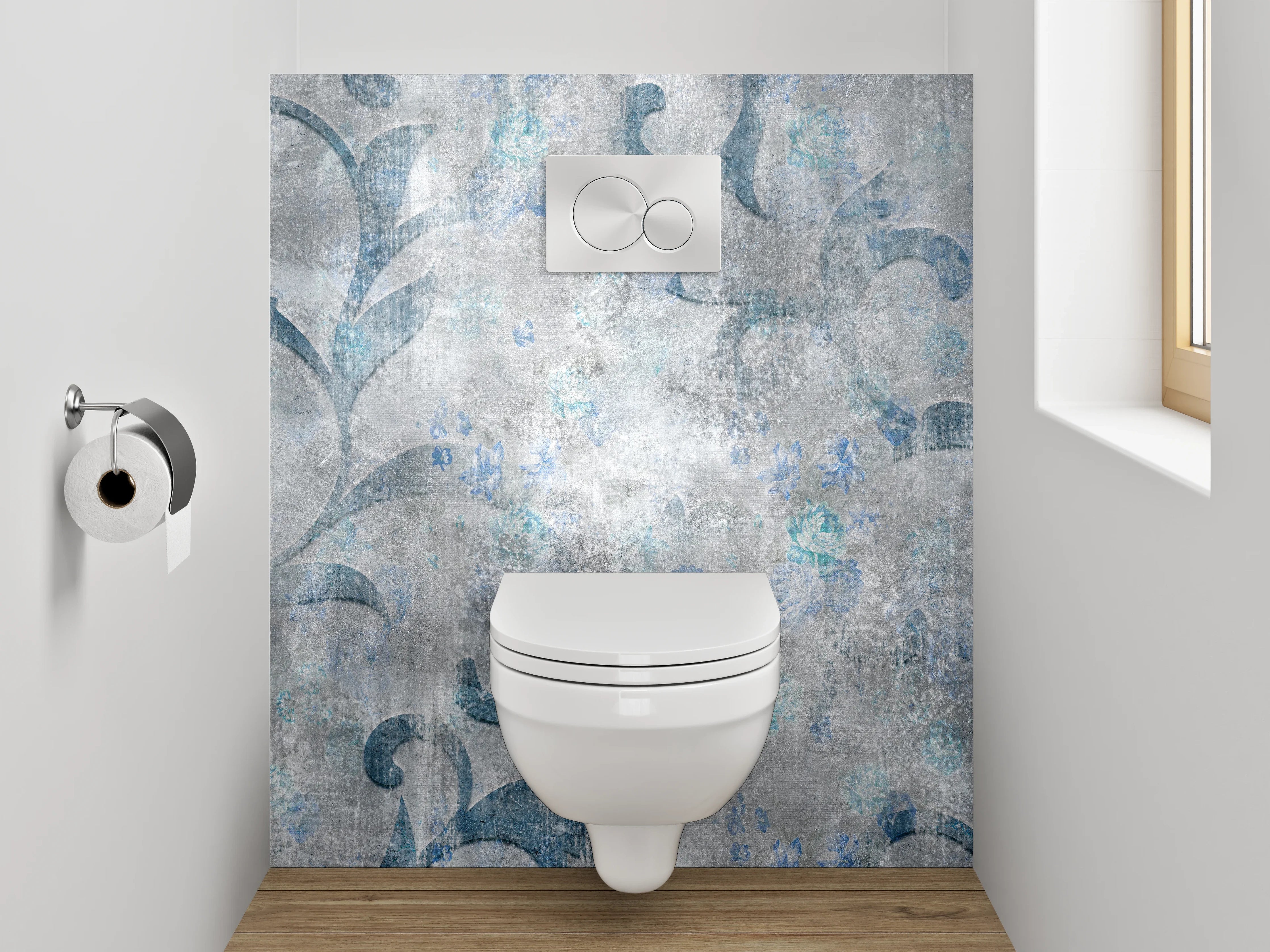 WC-Rückwand - Vintage Ornament Grau-Blau Wanddekor