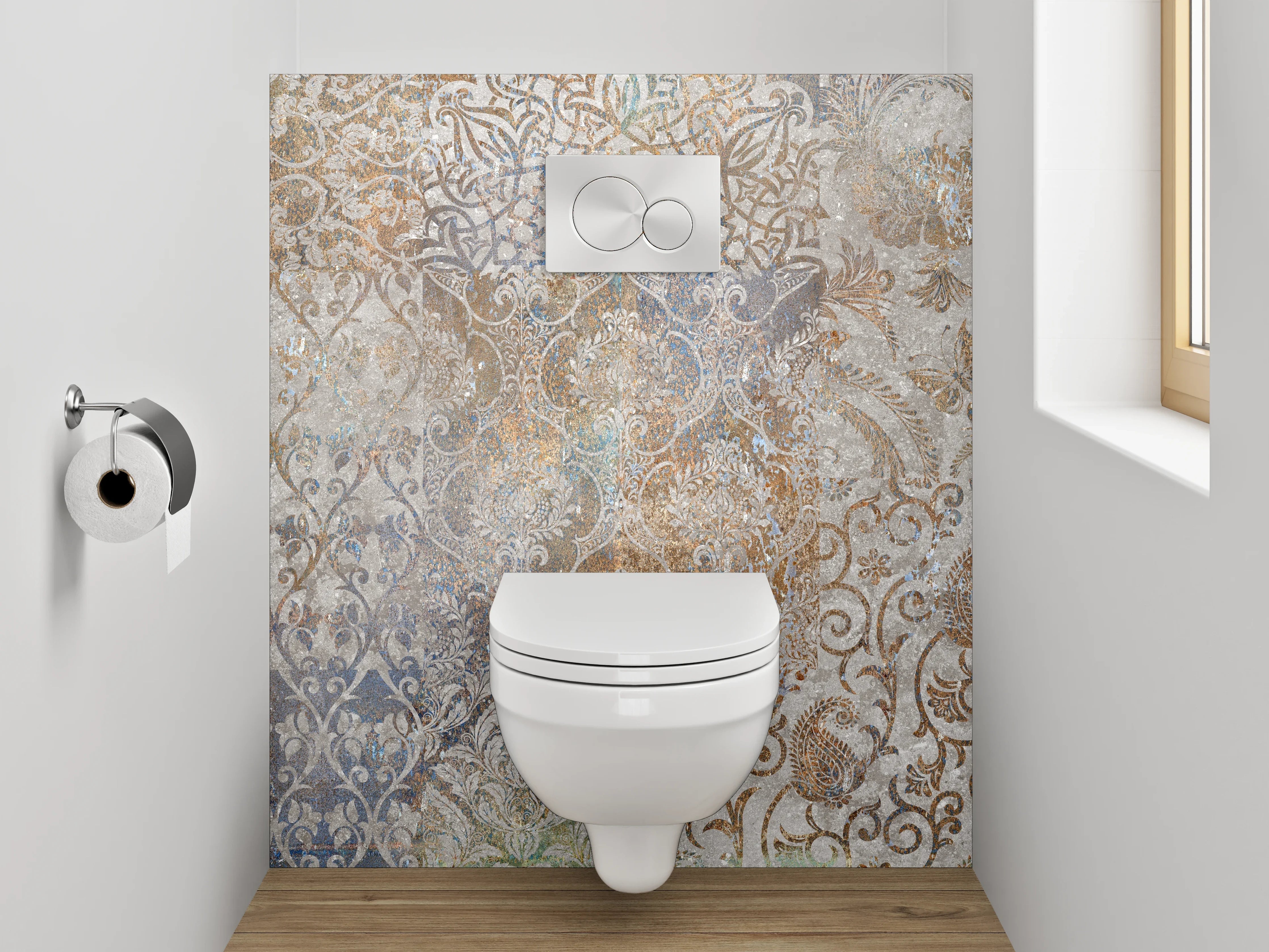 WC-Rückwand - Vintage Ornament Muster Fliesenoptik