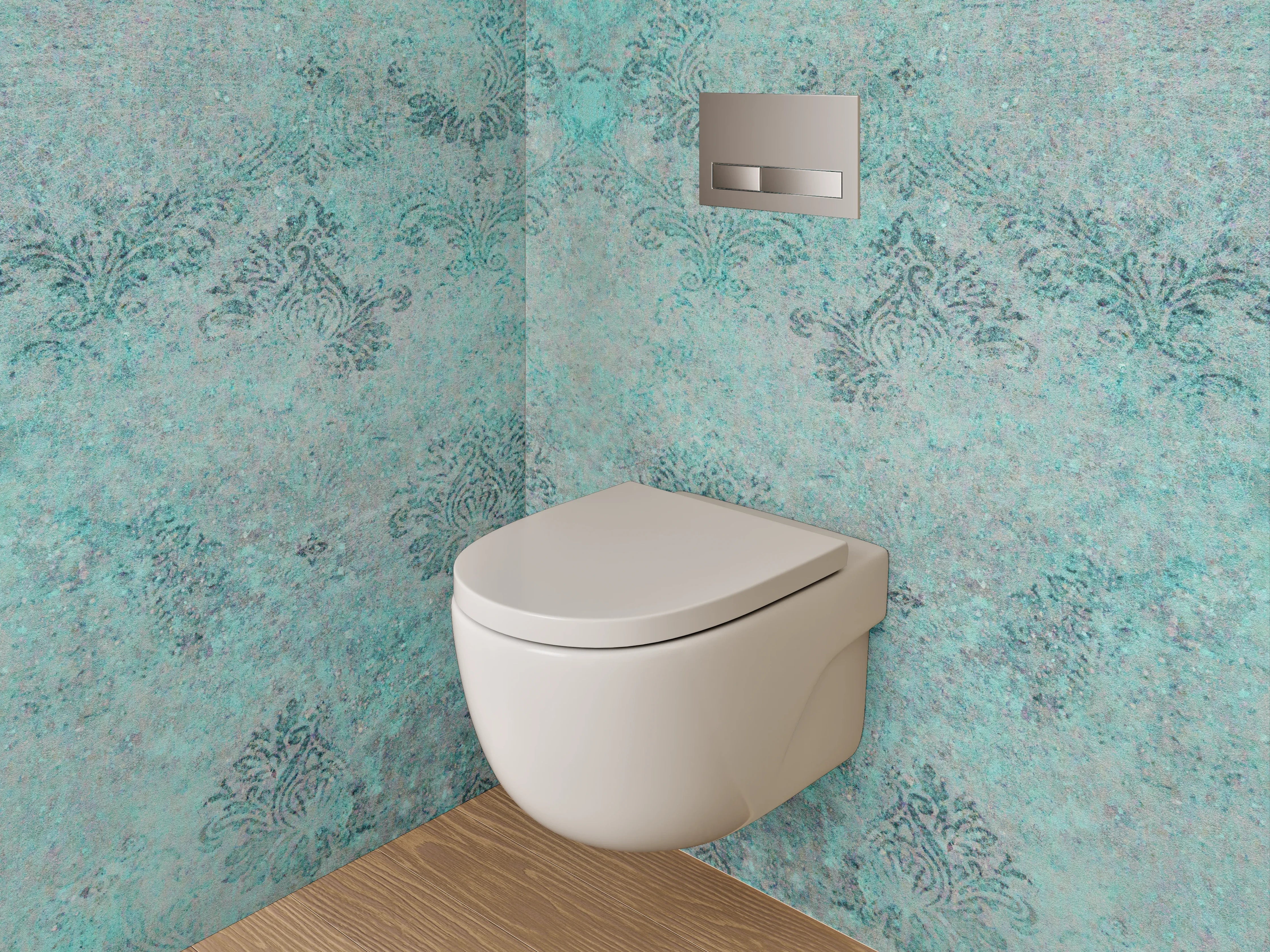 WC-Rückwand - Vintage Ornament Türkis Tapete