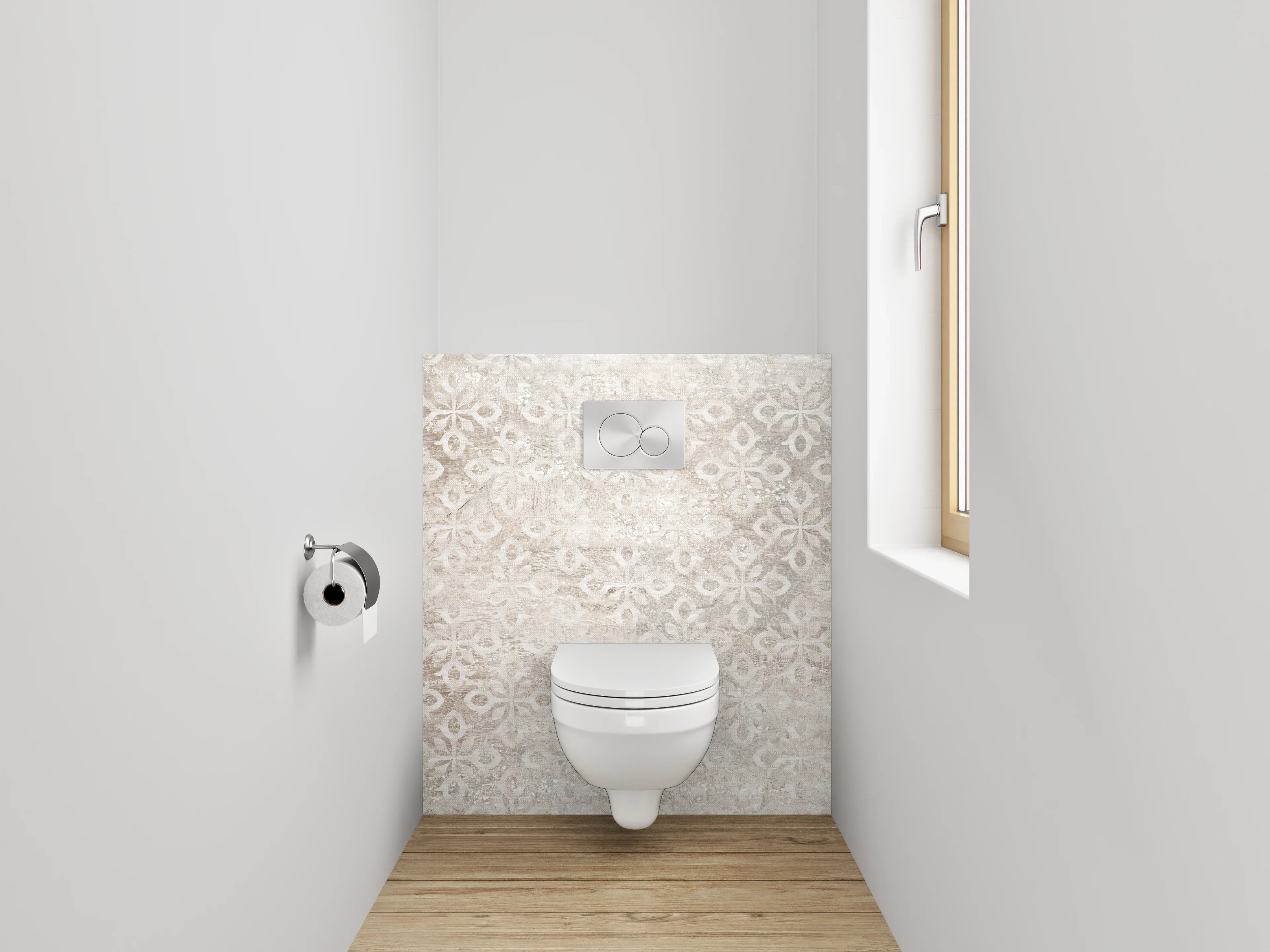 WC-Rückwand - Vintage Ornament in Weiß-Grau
