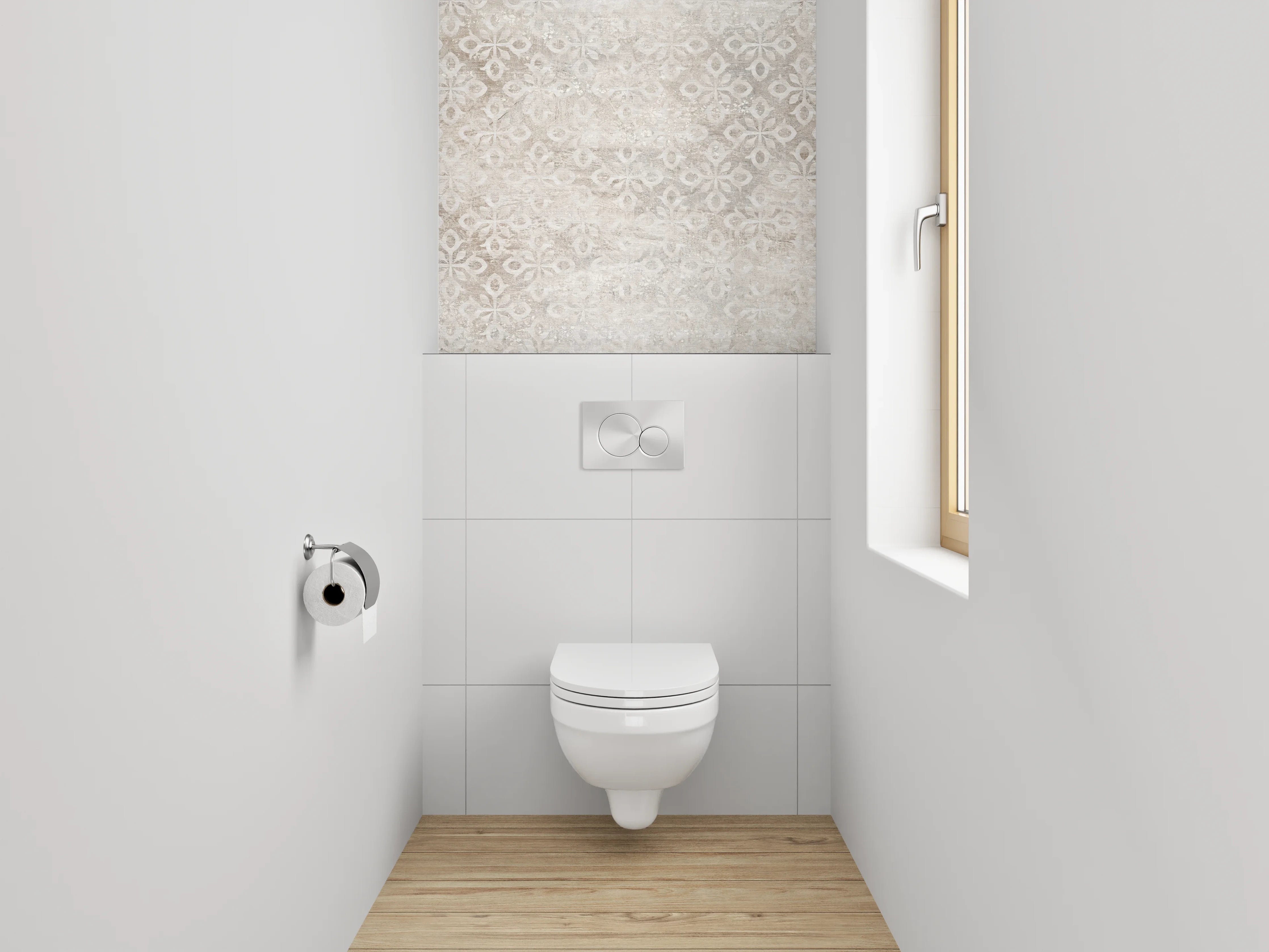 WC-Rückwand - Vintage Ornament in Weiß-Grau