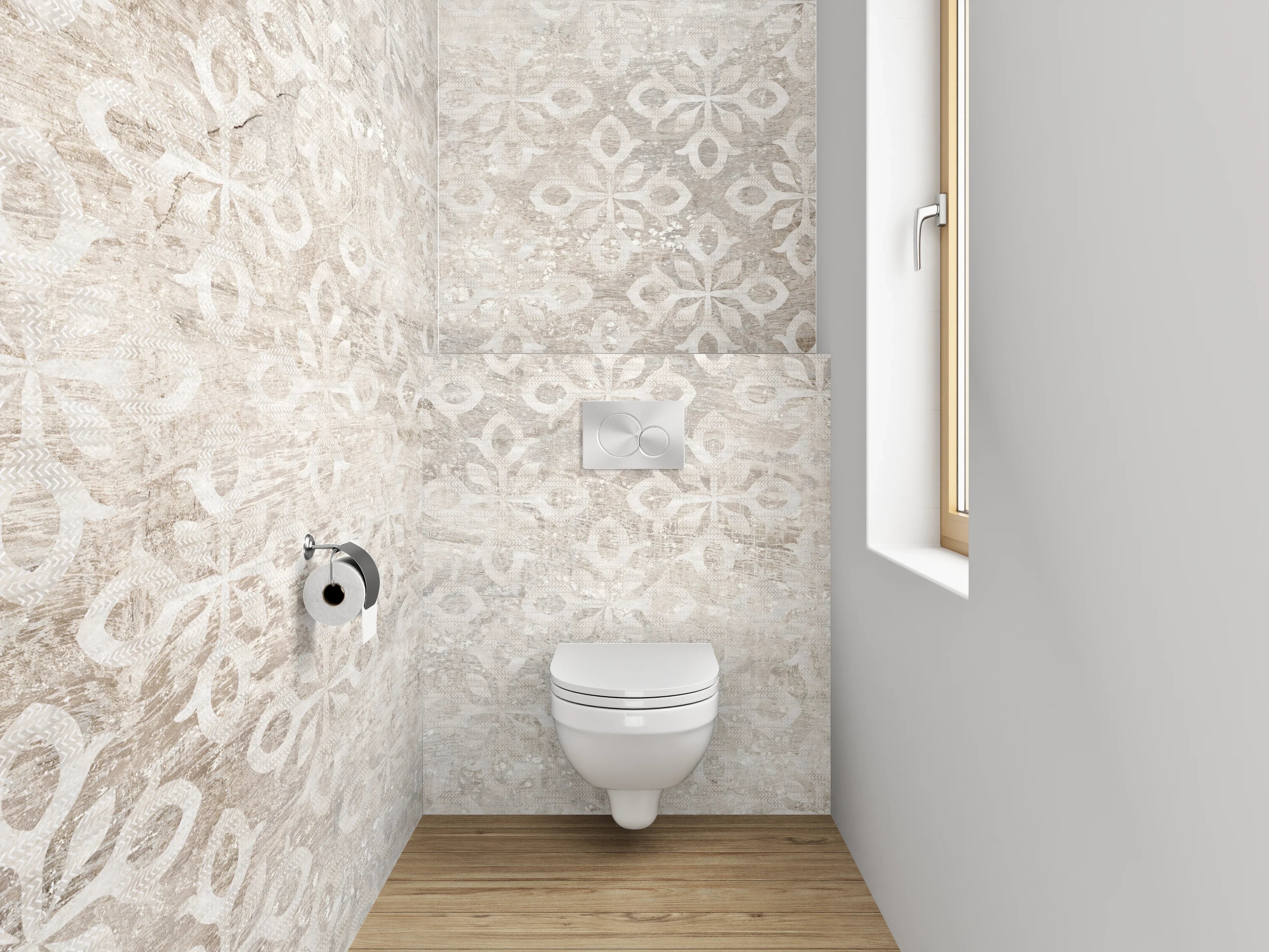 WC-Rückwand - Vintage Ornament in Weiß-Grau